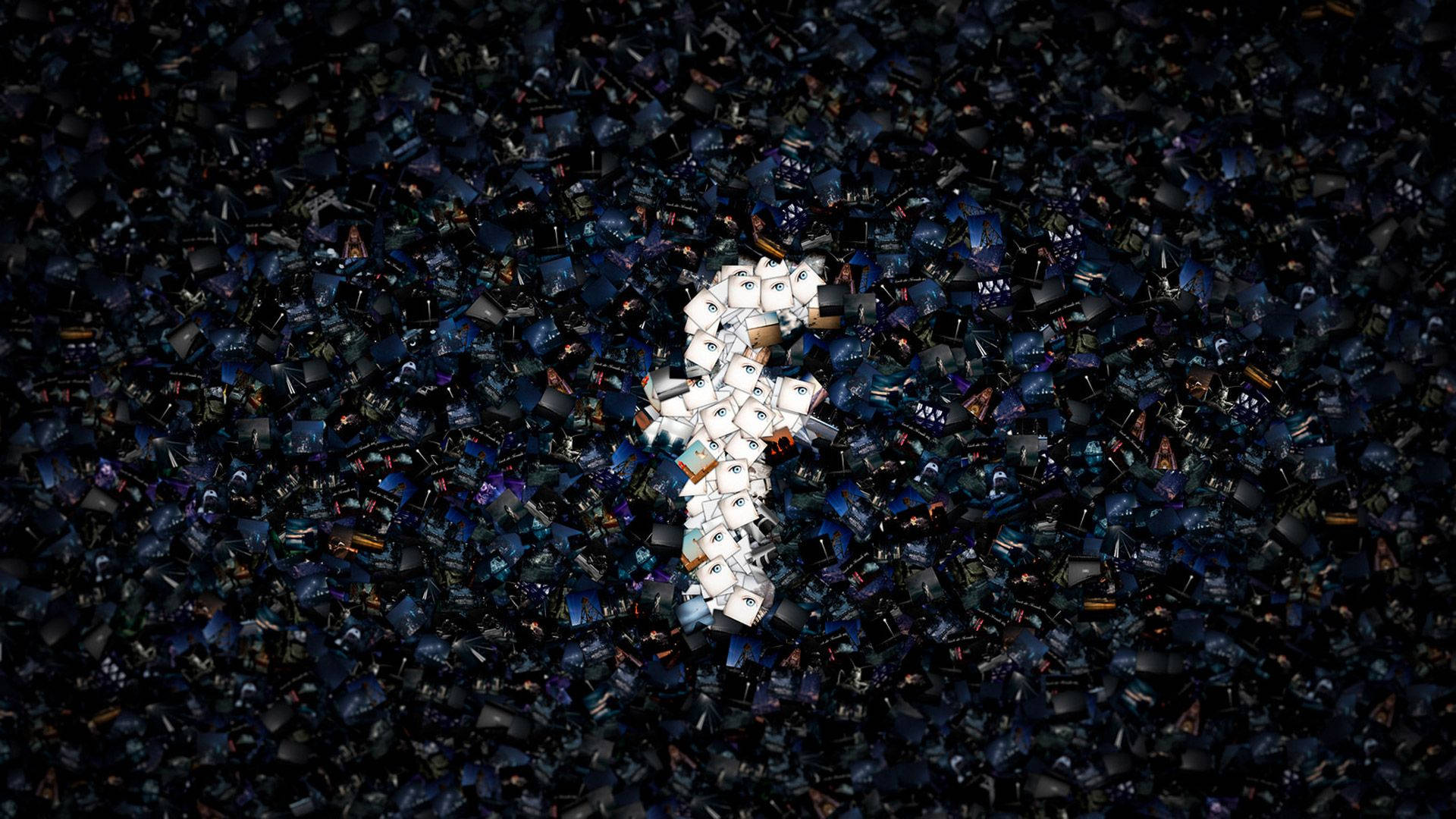 Facebook, digital art collage, glowing white question mark, Full HD Desktop Wallpaper