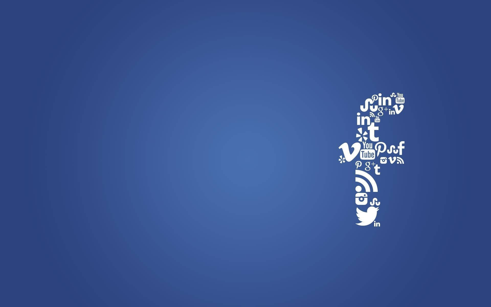 Facebook, social media icons, white silhouette, Full HD Desktop Wallpaper