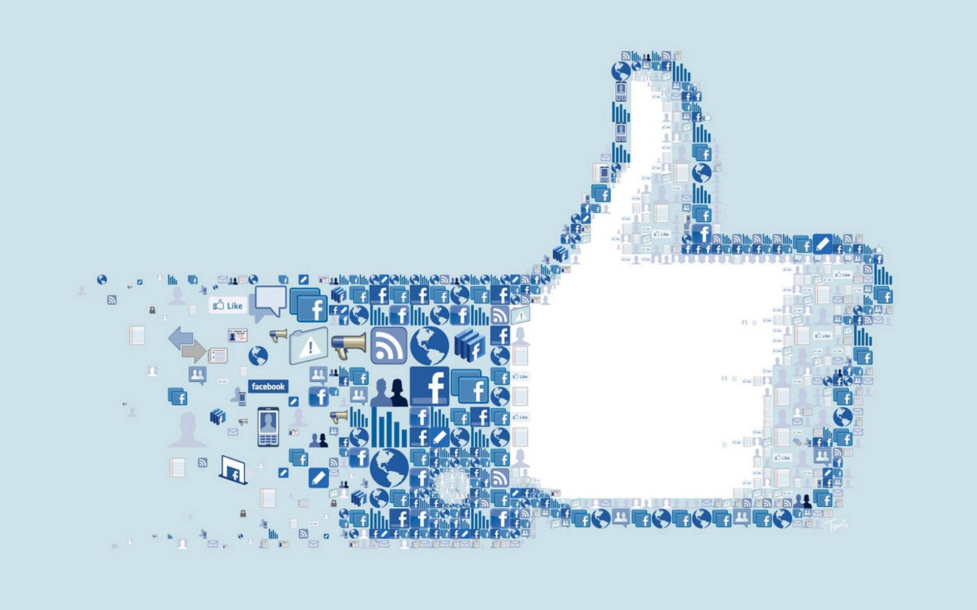 Facebook, thumbs-up icon, blue social media icons, Full HD Desktop Wallpaper