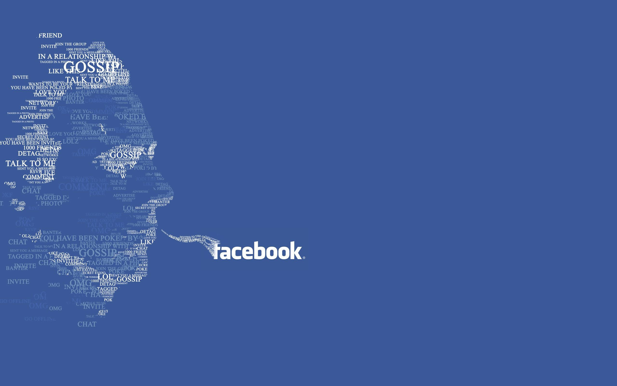 Facebook, blue background, white silhouette, 2K Desktop Wallpaper