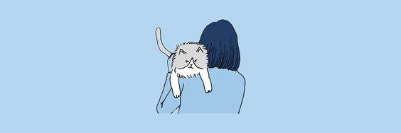 anime girl, fluffy white cat, soft blue background, SD Desktop Wallpaper