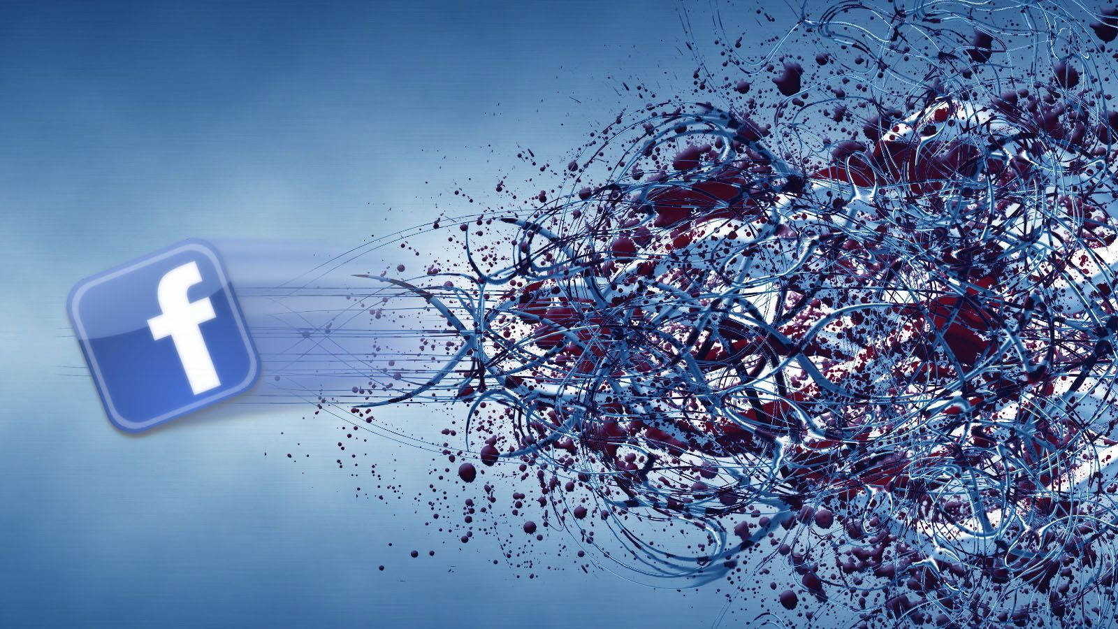 Facebook, blue Facebook logo, chaotic swirling digital particles, HD Desktop Wallpaper