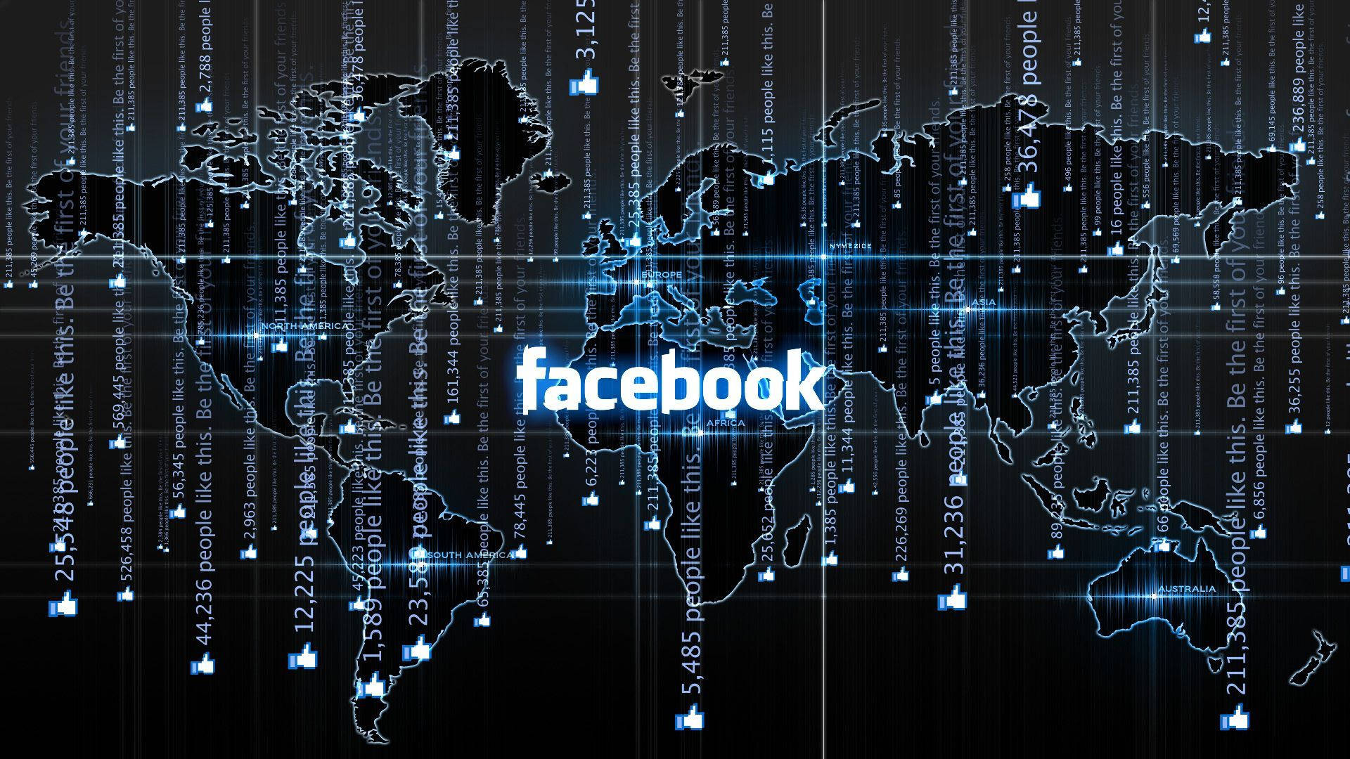 Facebook, world map, glowing blue, Full HD Desktop Wallpaper