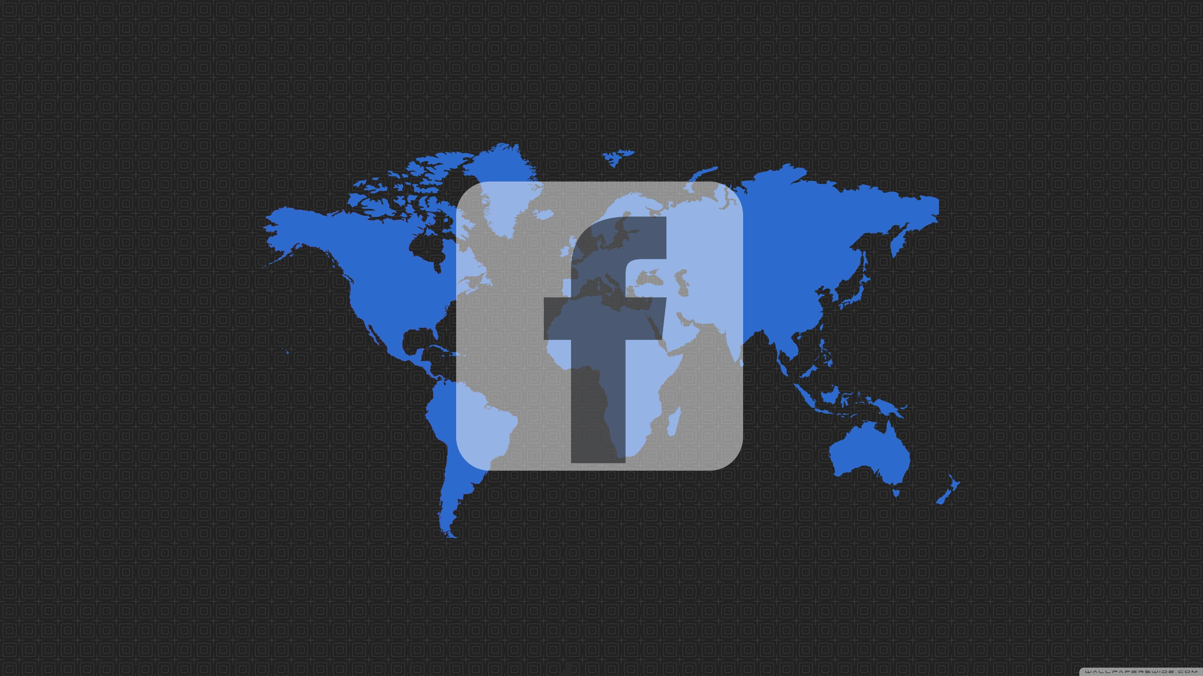 Facebook, blue, world map, 4K Desktop Wallpaper