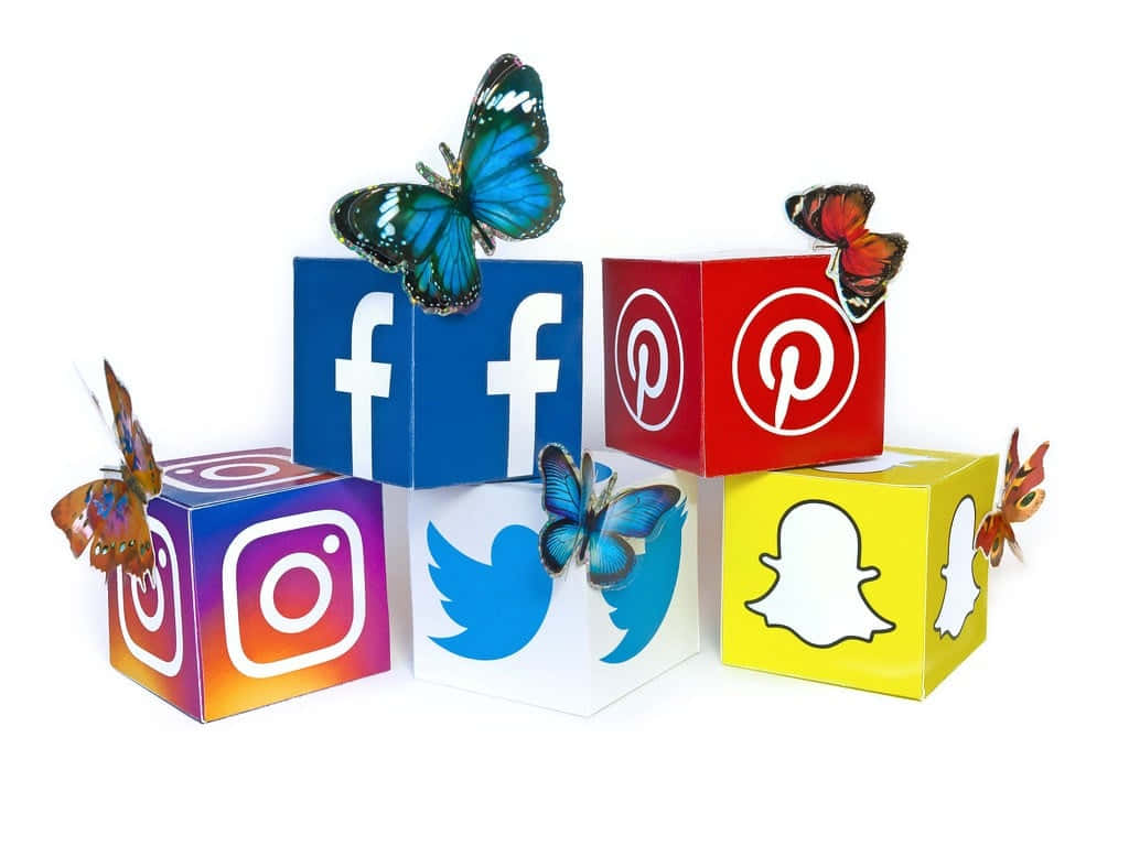 Facebook, butterflies, social media icons, SD Desktop Wallpaper