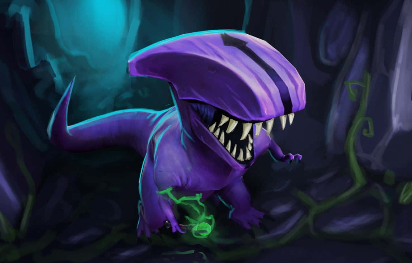 Faceless Void, purple dinosaur, glowing green veins, HD Desktop Wallpaper