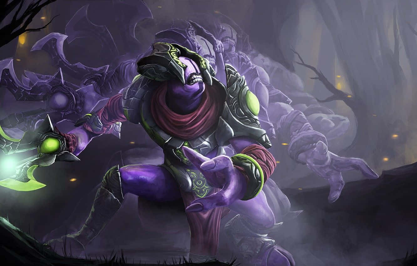 Faceless Void, purple armored warrior, glowing green eyes, HD Desktop Wallpaper