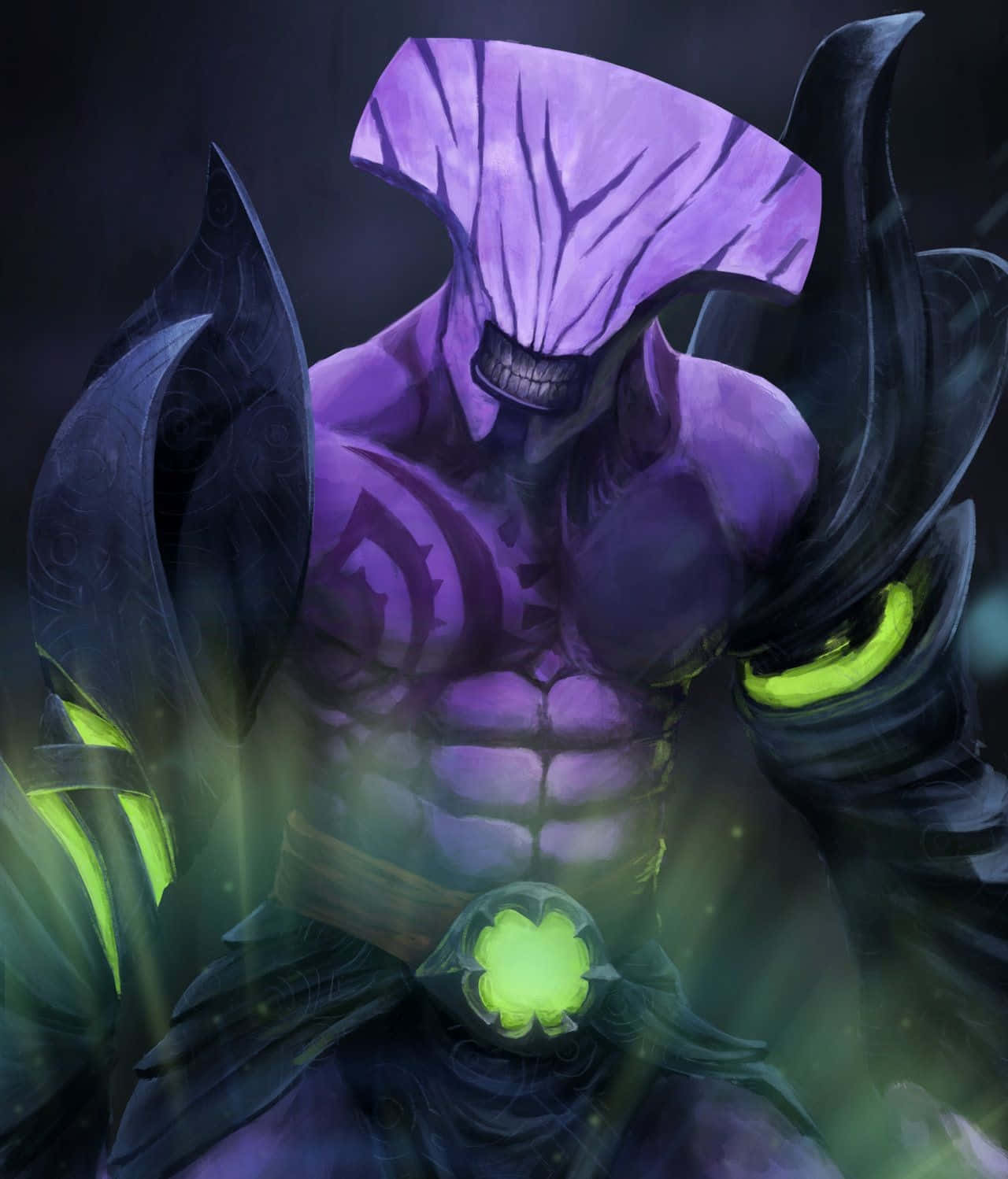 Faceless Void, purple-skinned demon, glowing green eyes, HD Phone Wallpaper