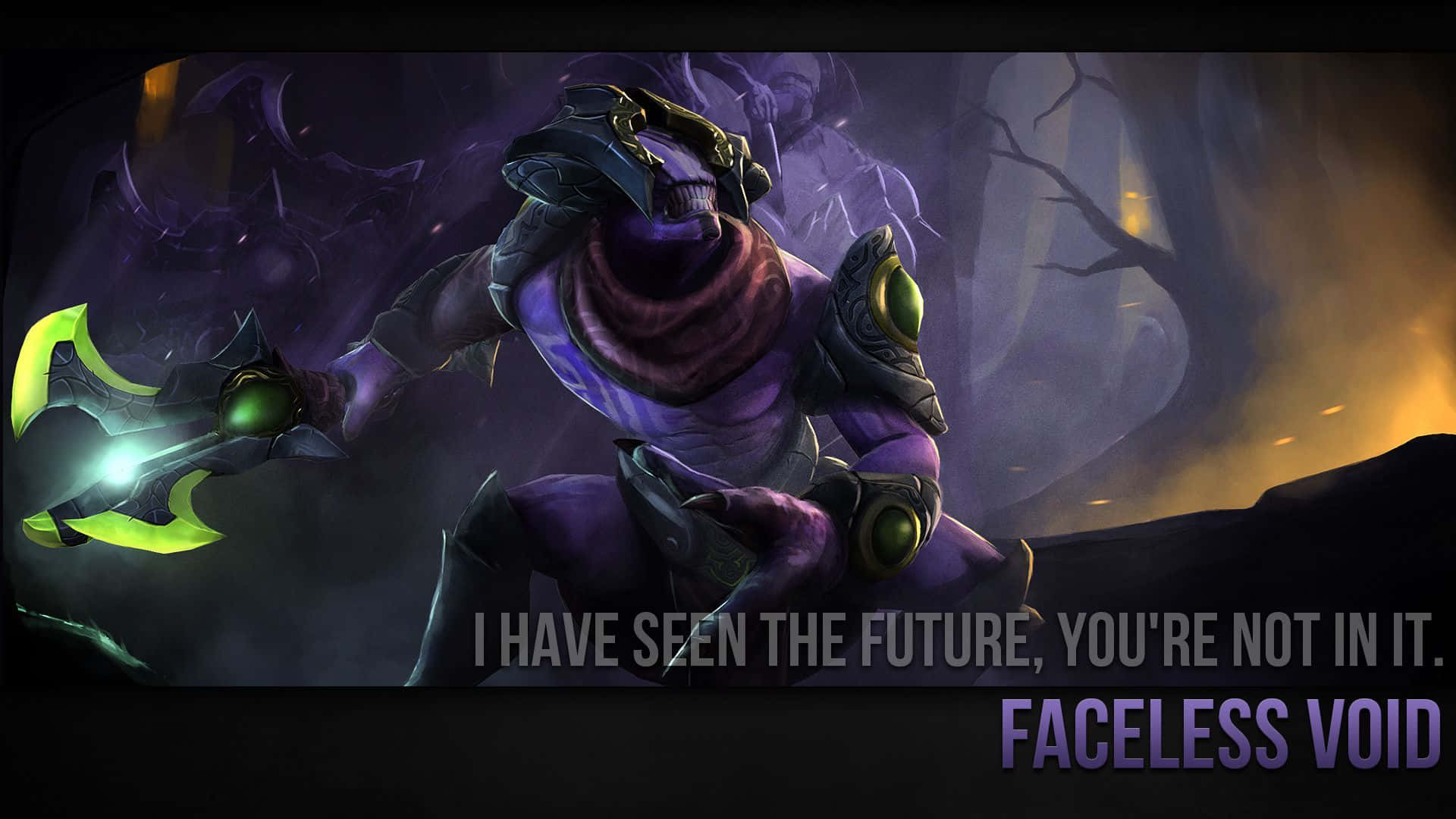 Faceless Void, purple armored warrior, glowing green weapon, Full HD Desktop Wallpaper