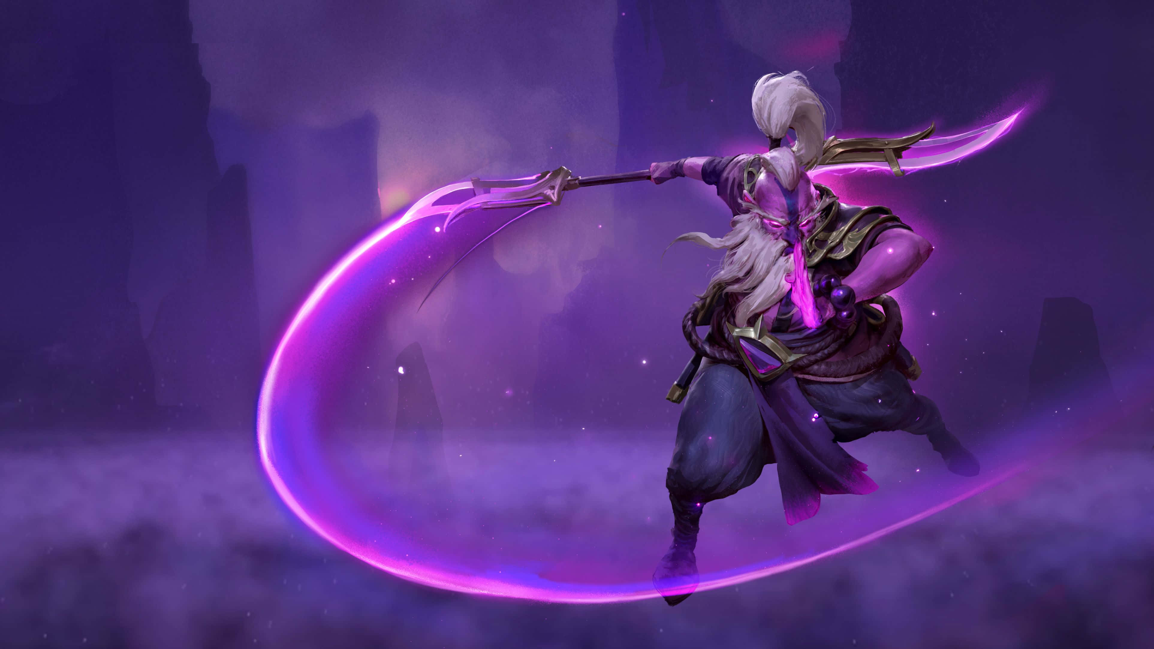 Faceless Void, white hair, glowing purple scythe, 4K Desktop Wallpaper