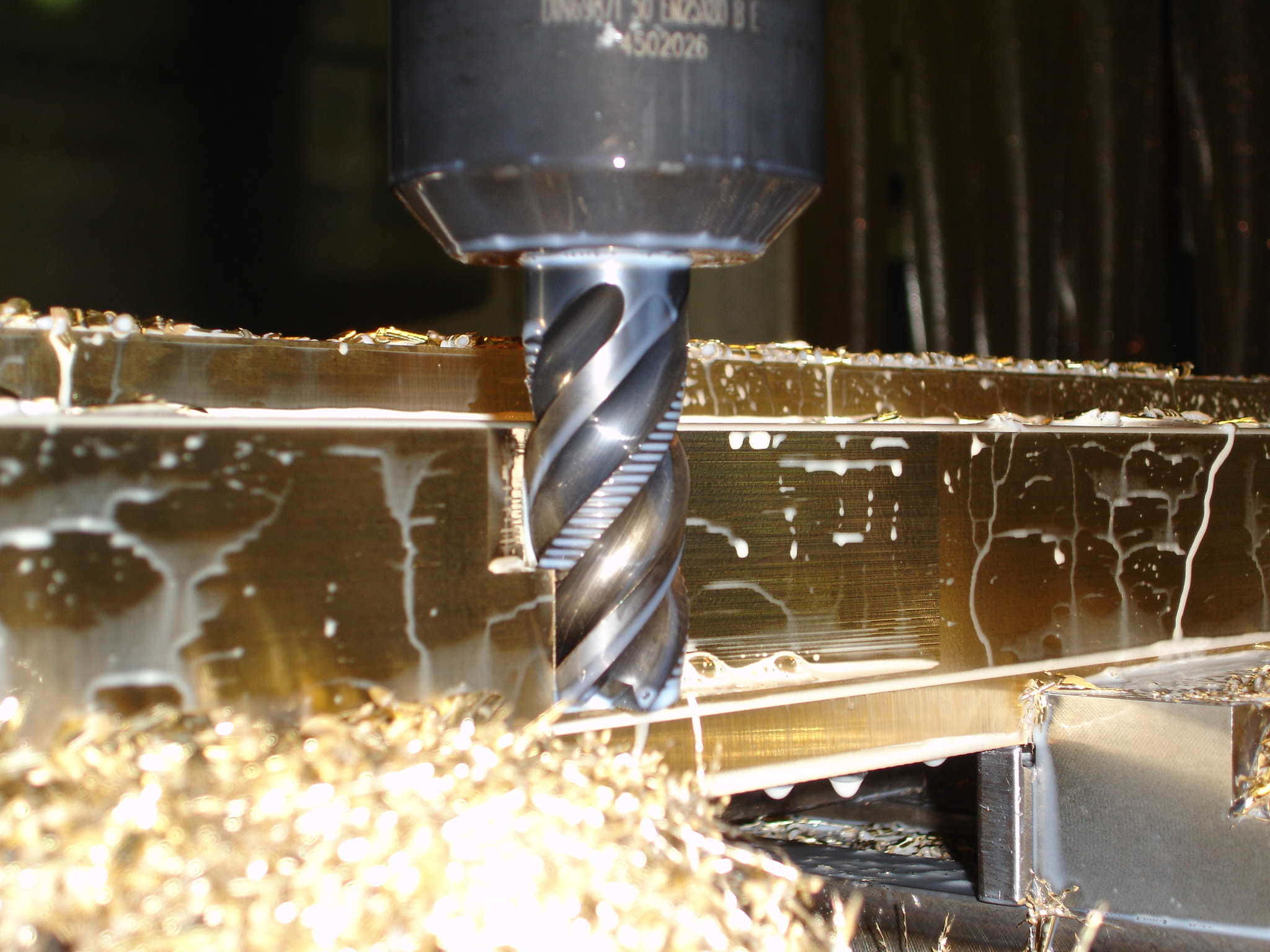 drill bit, metal workpiece, golden shavings, Full HD Desktop Wallpaper