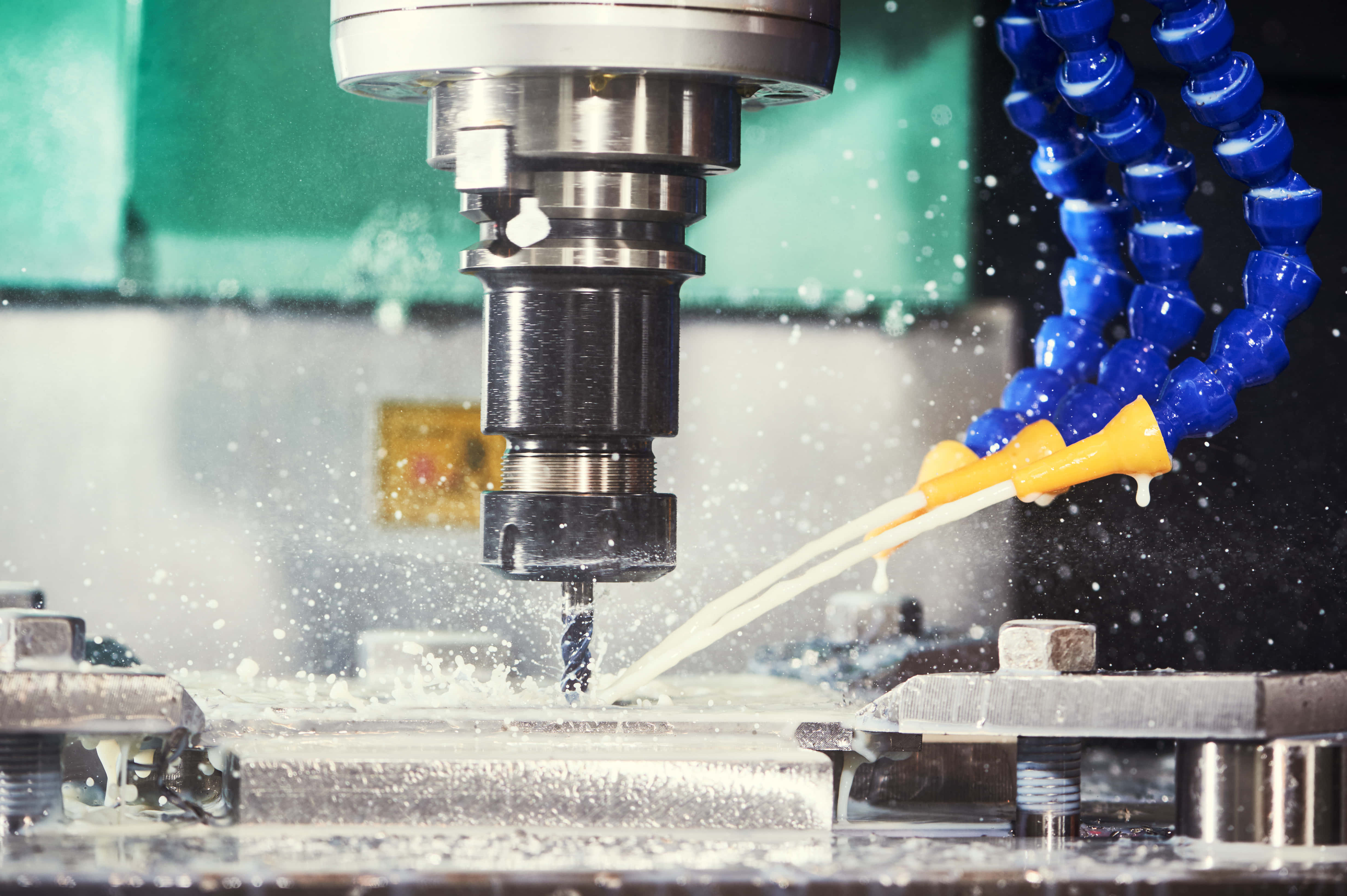 CNC milling machine, metal, coolant, 4K Desktop Wallpaper