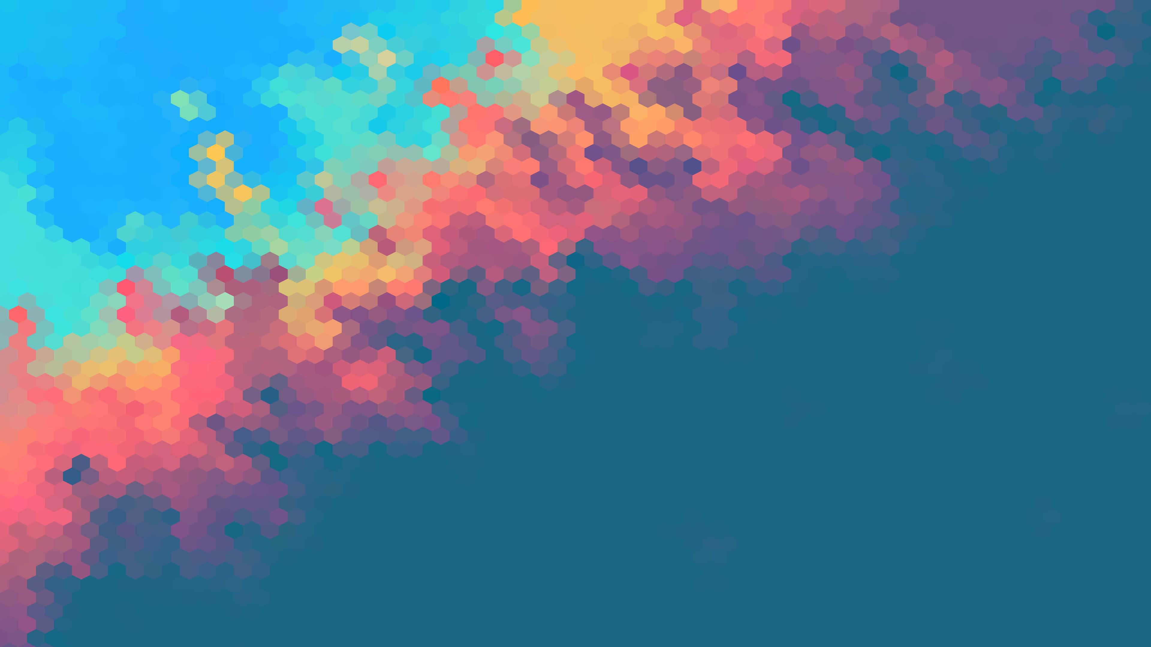 hexagonal pixel art, warm colors, cool teal background, 4K Desktop Wallpaper