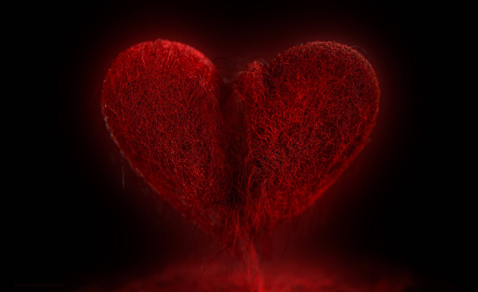 Love Failure Crumbling Heart, glowing red textured heart, deep black background, Full HD Desktop Wallpaper
