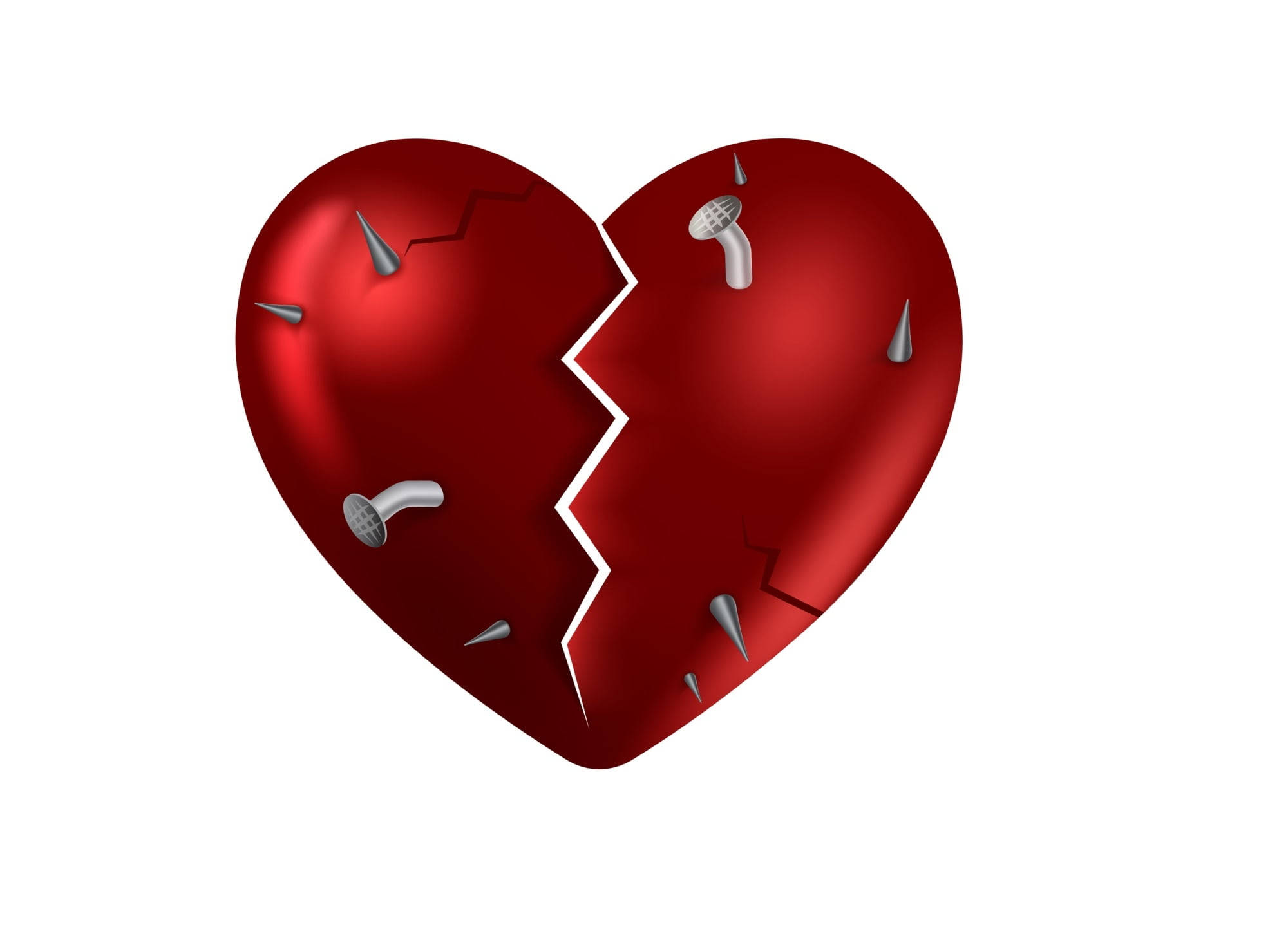 Love Failure Battered Heart, glossy red heart, silver nails, Full HD Desktop Wallpaper