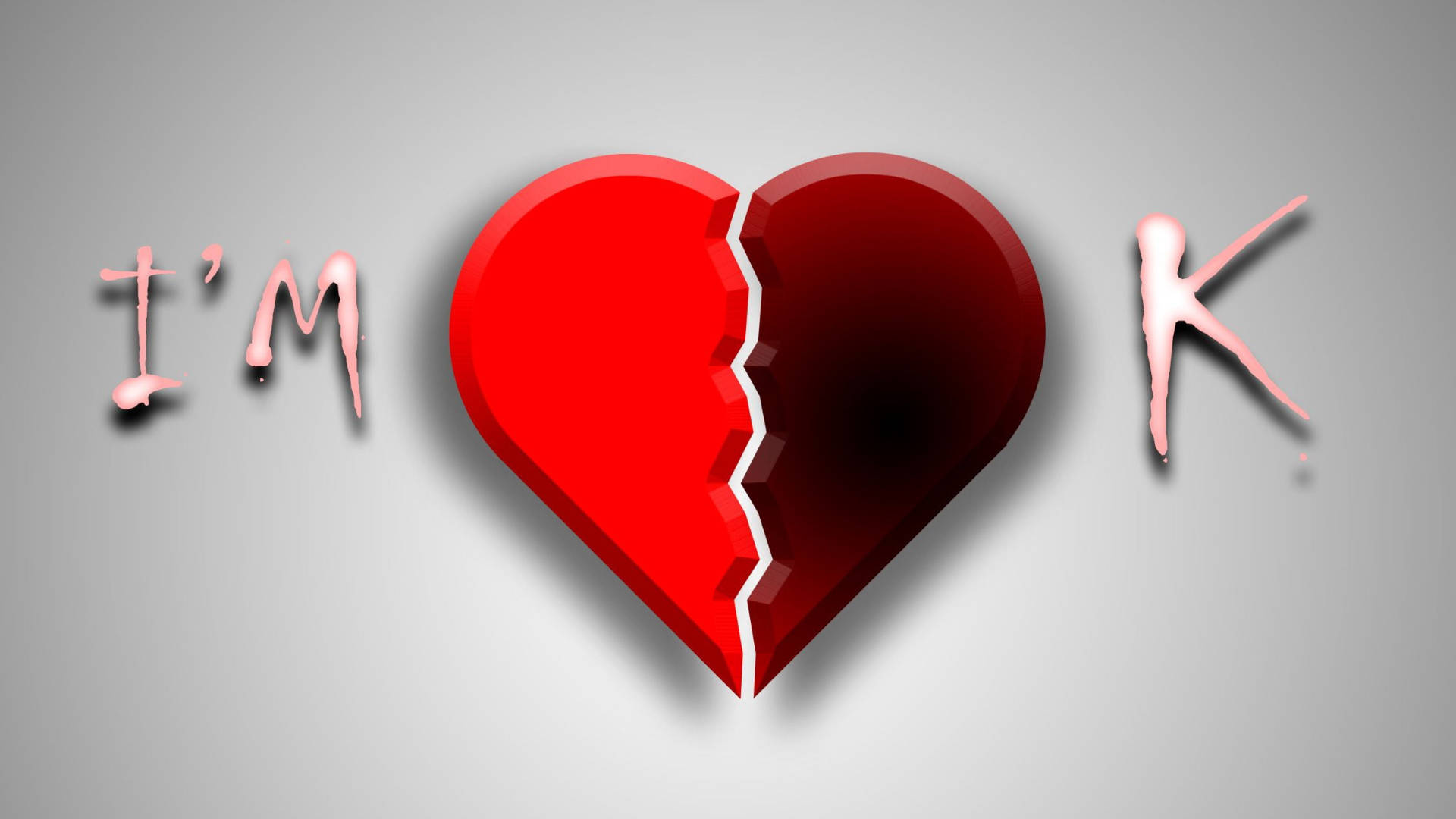 Love Failure Facade, glossy red broken heart, jagged edges, Full HD Desktop Wallpaper