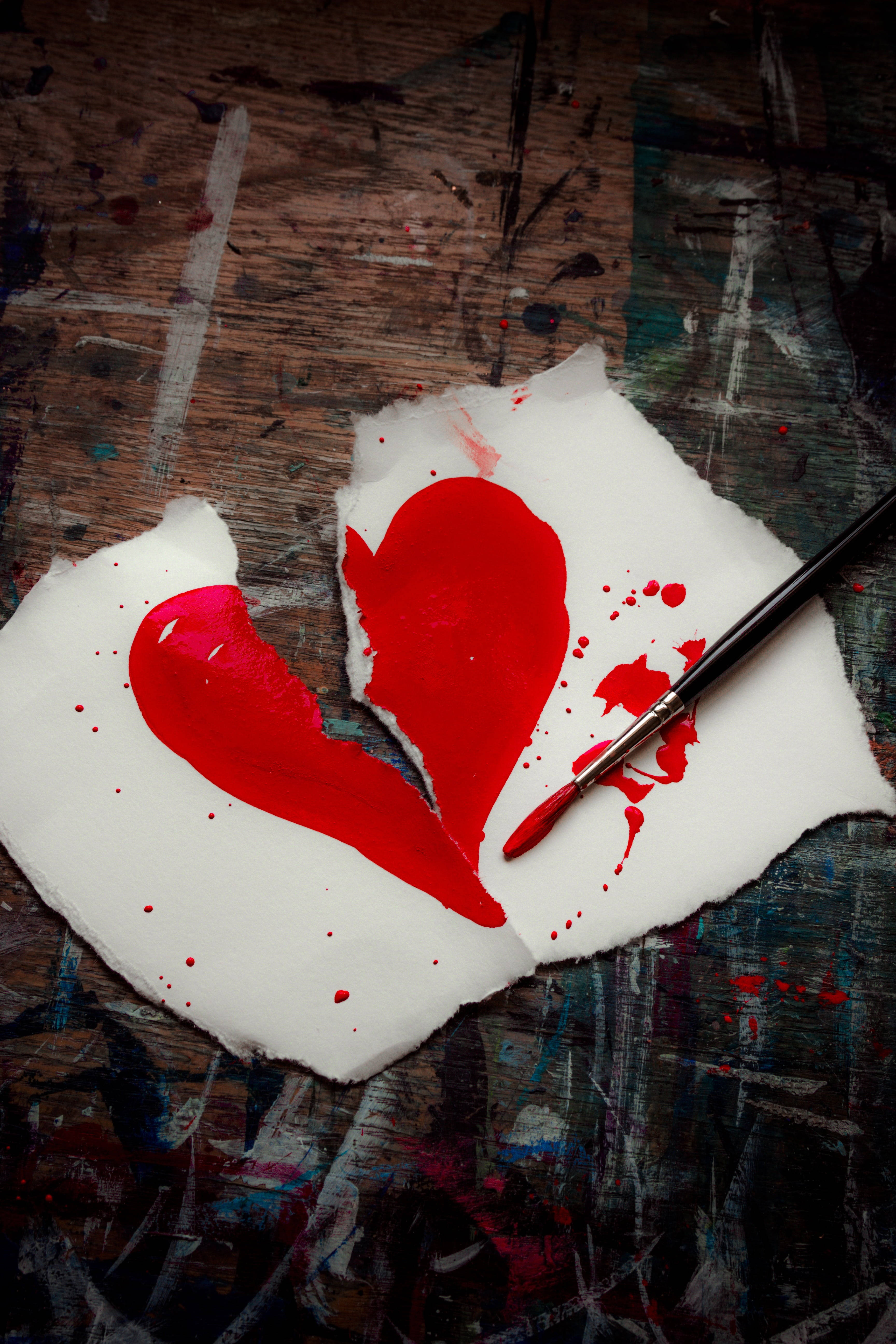 Love Failure Torn Painting, red heart, torn paper, 5K Phone Wallpaper