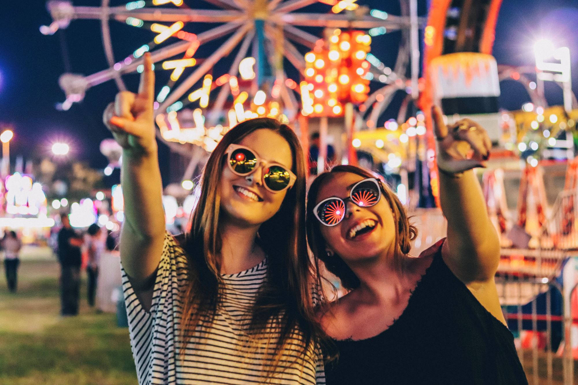 Fair, nighttime carnival, festive sunglasses, Full HD Desktop Wallpaper