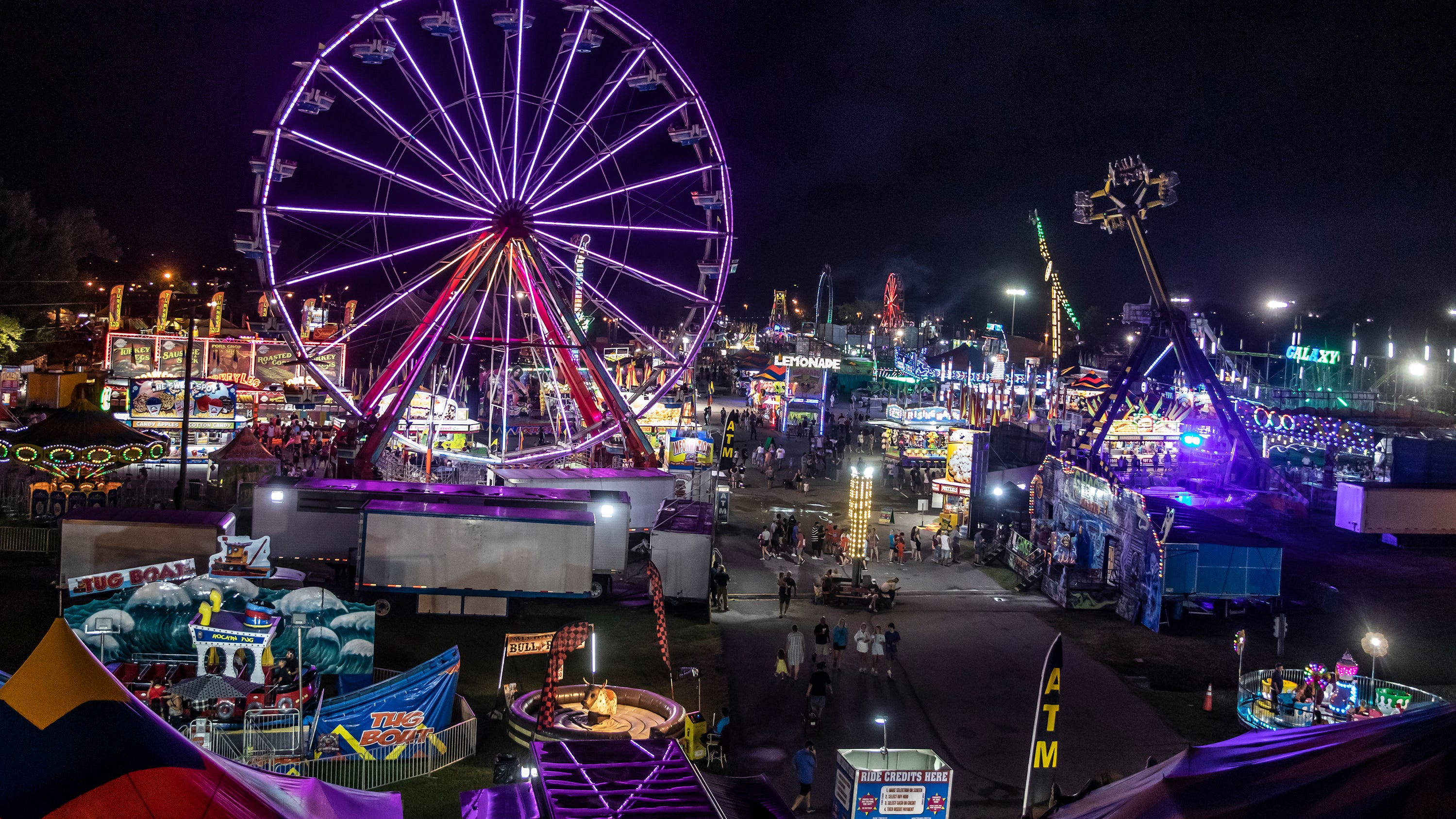 Fair, Night, Ferris wheel, 2K Desktop Wallpaper