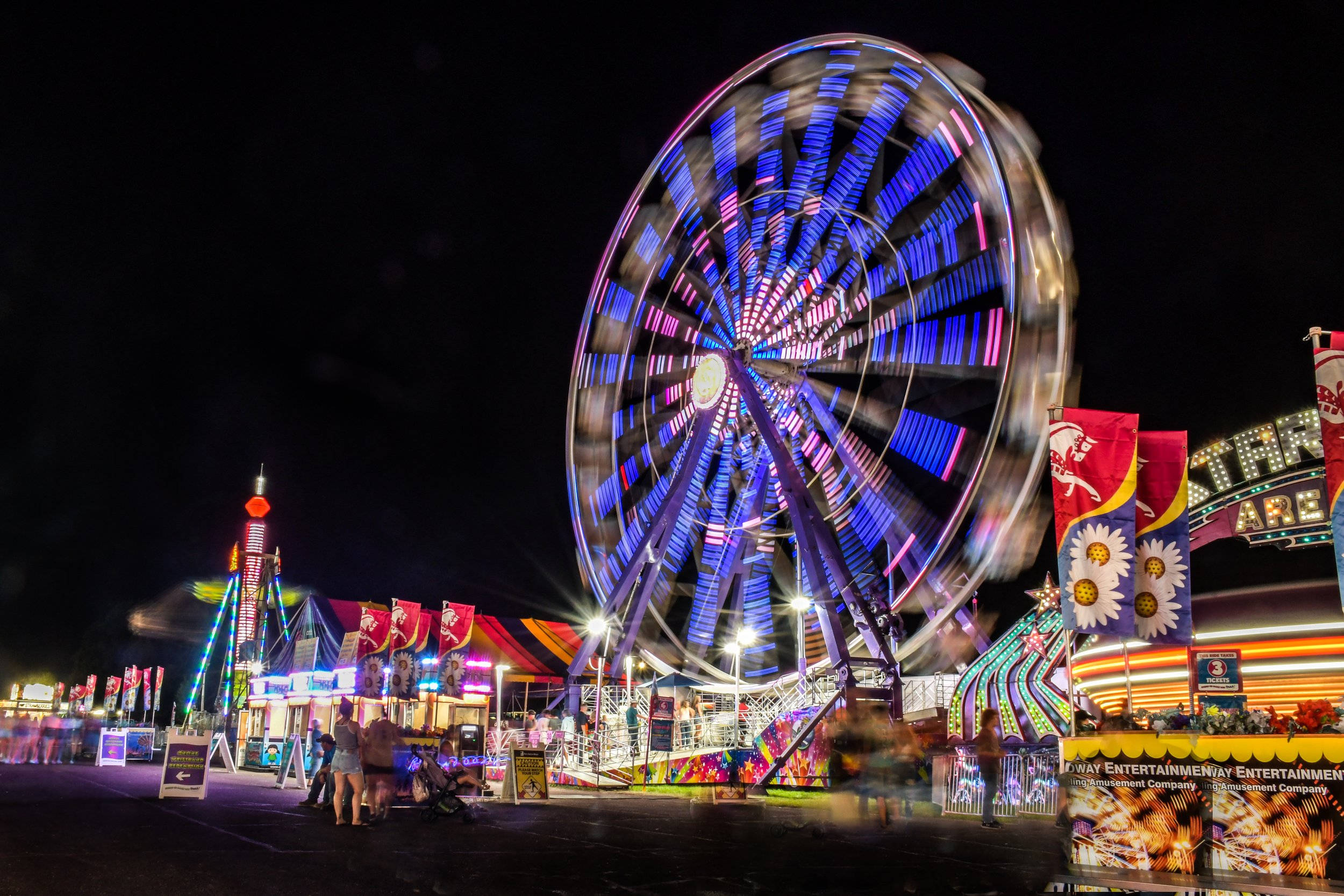 Night Fair, Ferris wheel, purple lights, Full HD Desktop Wallpaper