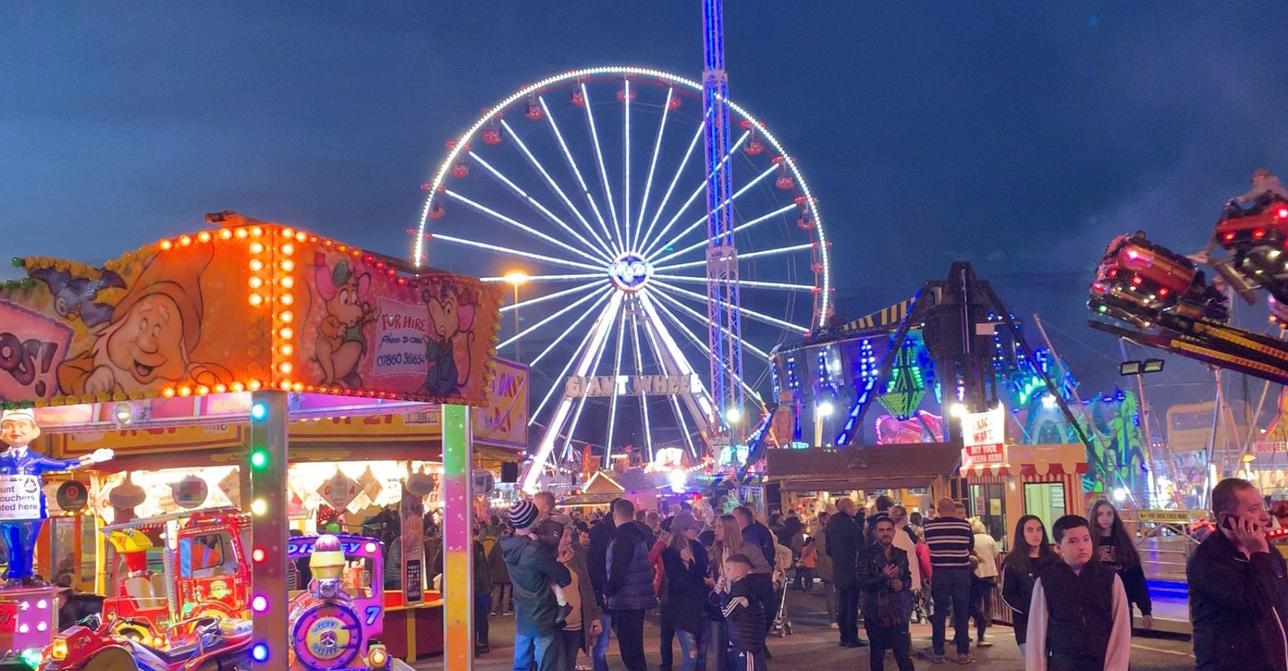 Neon Lights At The Fair, nighttime carnival, glowing rides, HD Desktop Wallpaper
