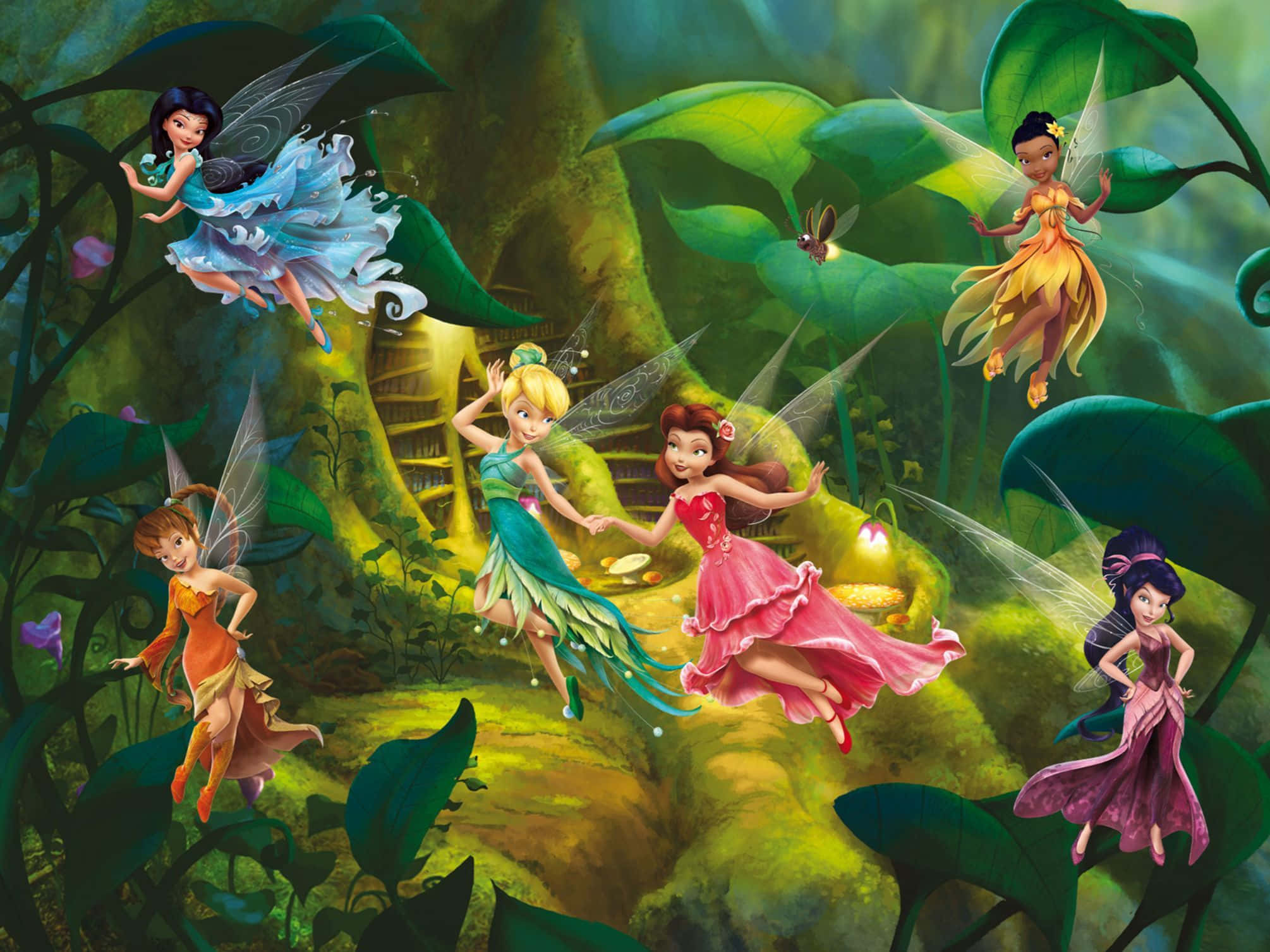 Fairy Forest, fairies, giant leaves, Full HD Desktop Wallpaper