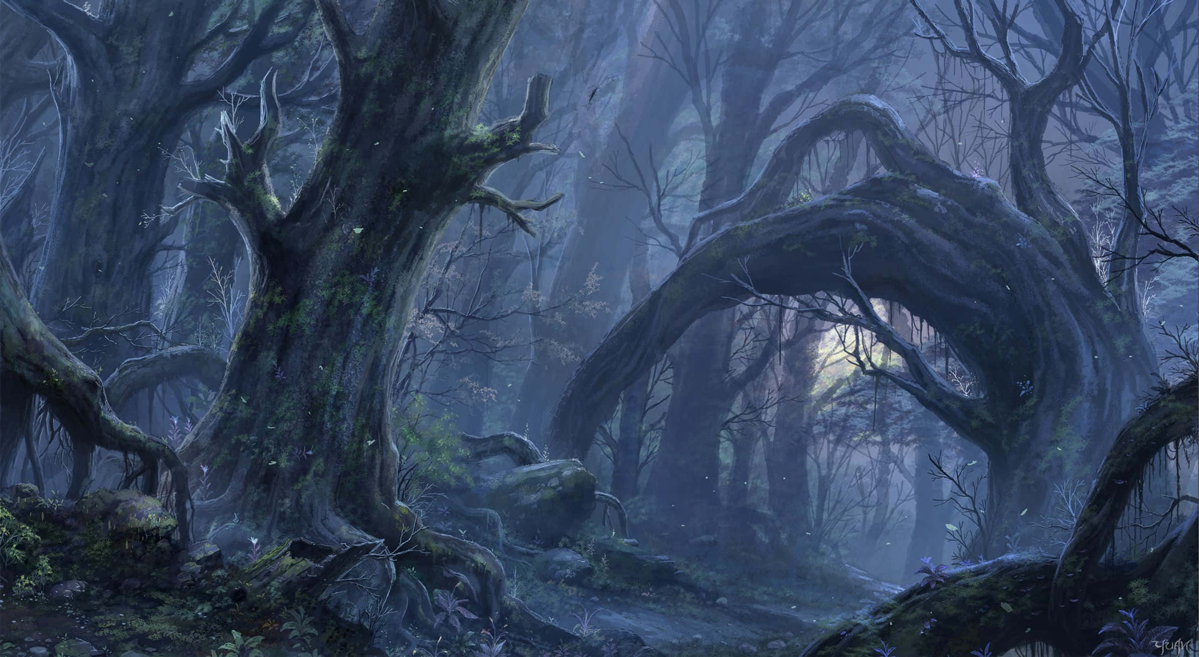 Fairy Forest, twilight forest, misty twilight, Full HD Desktop Wallpaper