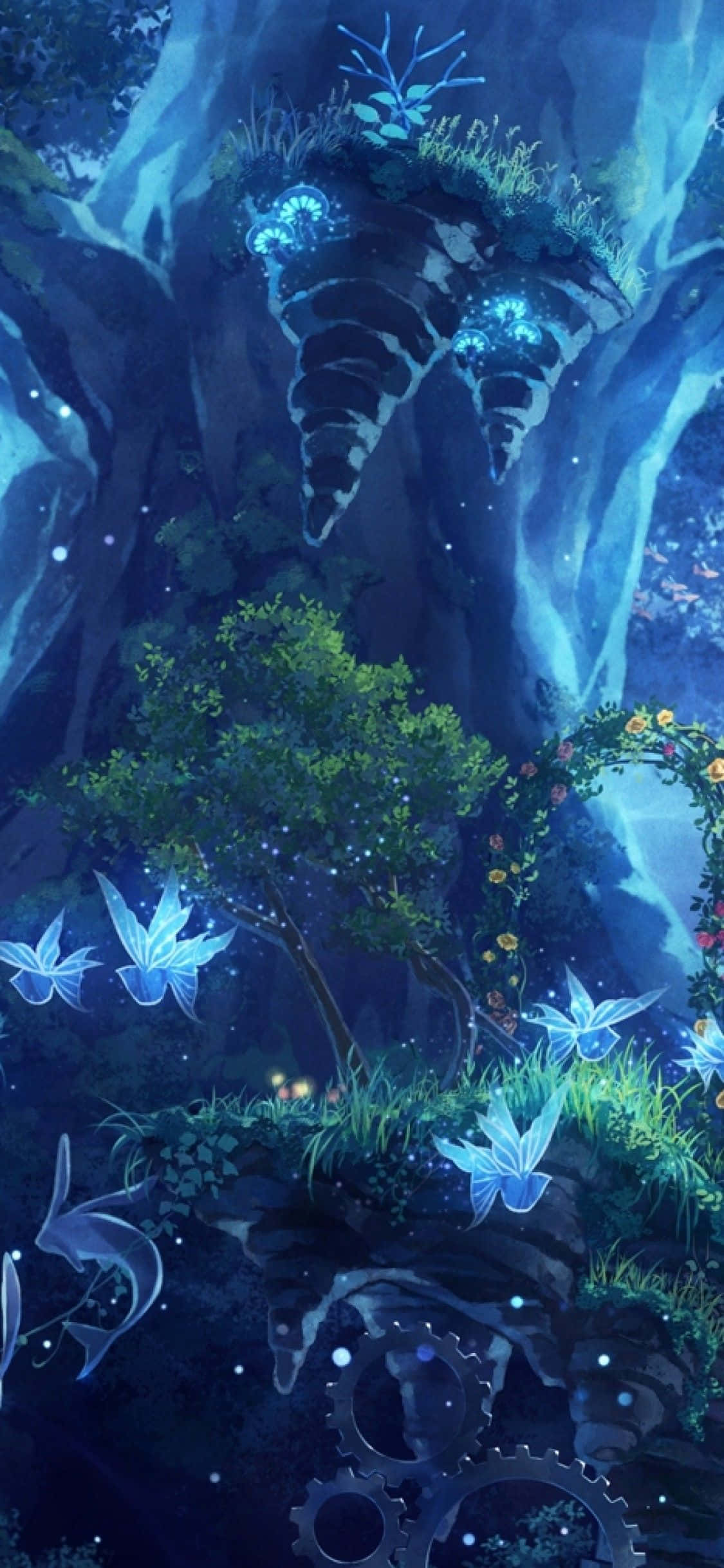 Fairy Forest, blue bioluminescent flora, glowing tree, Full HD Phone Wallpaper