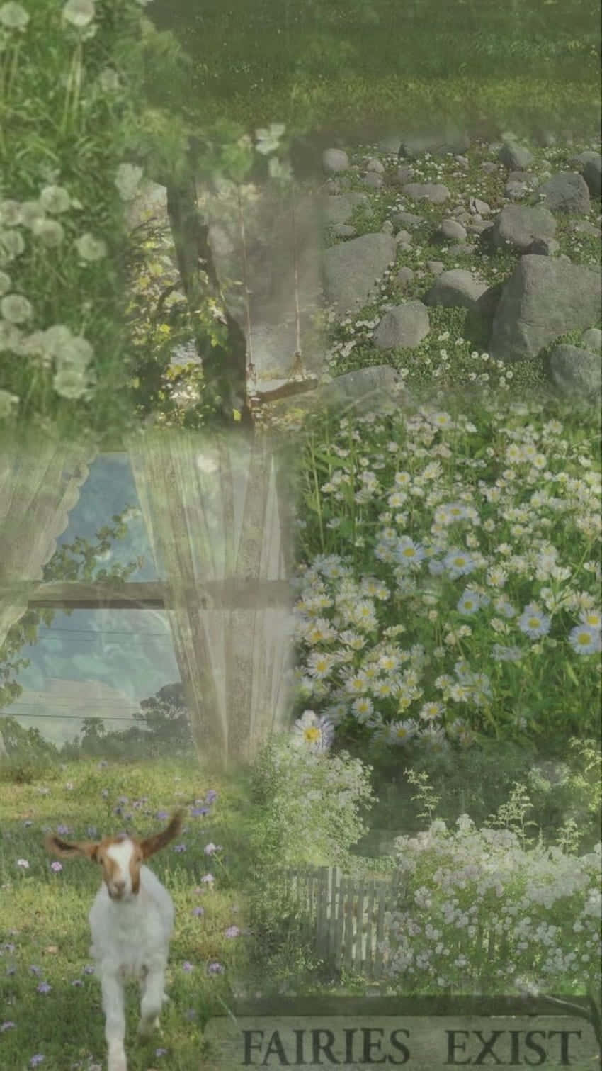 enchanted garden, fairy grunge aesthetic, white goat, HD Phone Wallpaper