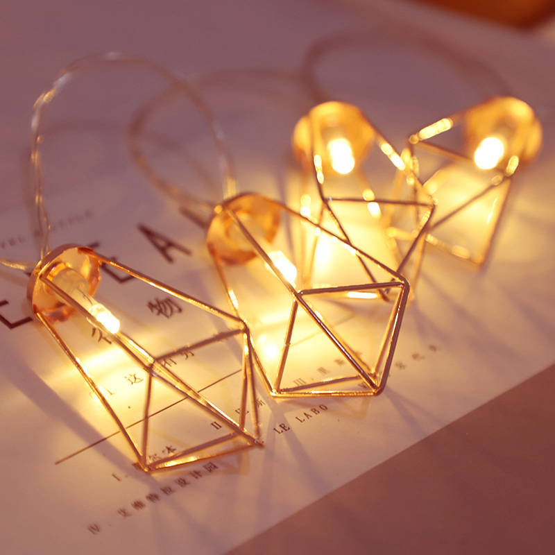 fairy lights aesthetic, golden geometric string lights, printed paper surface, SD Desktop Wallpaper