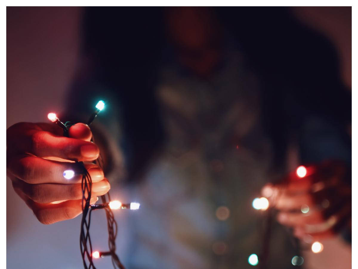 Fairy Lights Aesthetic, glowing multicolored string lights, softly blurred background, SD Desktop Wallpaper