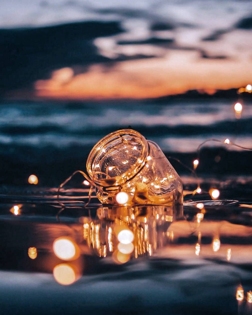 glass jar, fairy lights, water, HD Phone Wallpaper