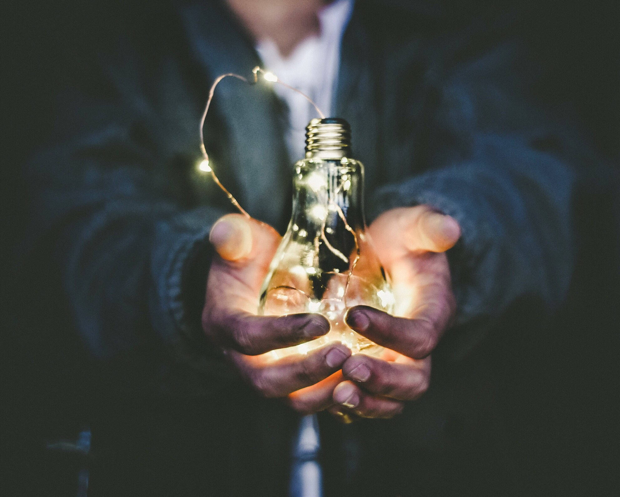 glowing lightbulb, fairy lights, dark background, Full HD Desktop Wallpaper