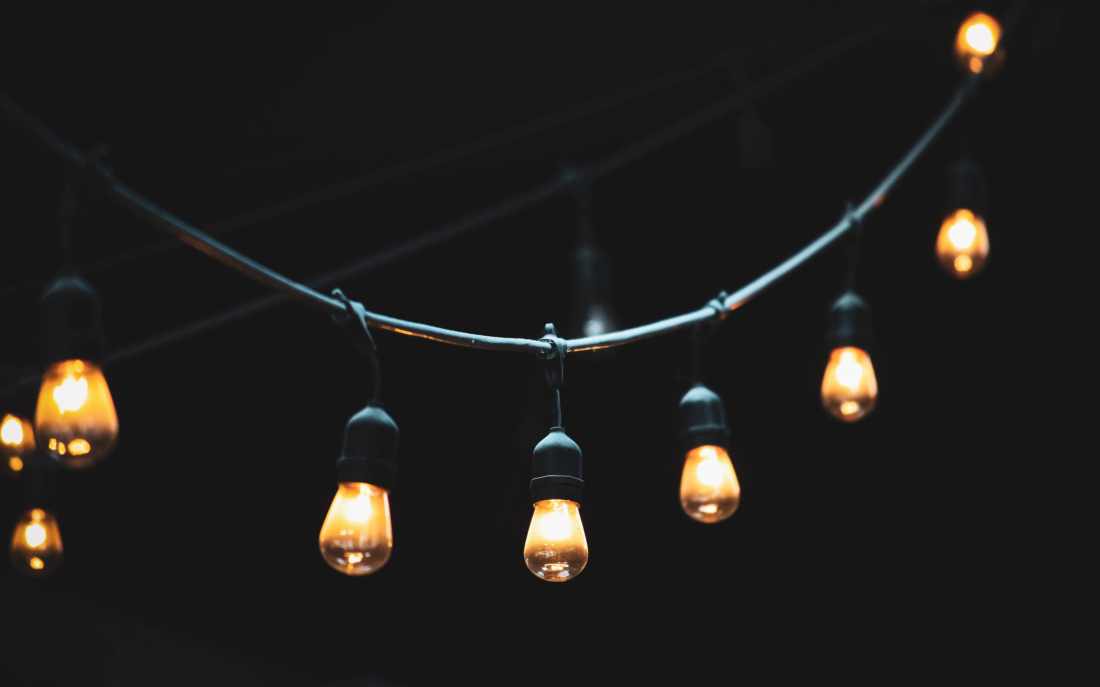 fairy light bulbs, vintage bulbs, glowing, 4K Desktop Wallpaper