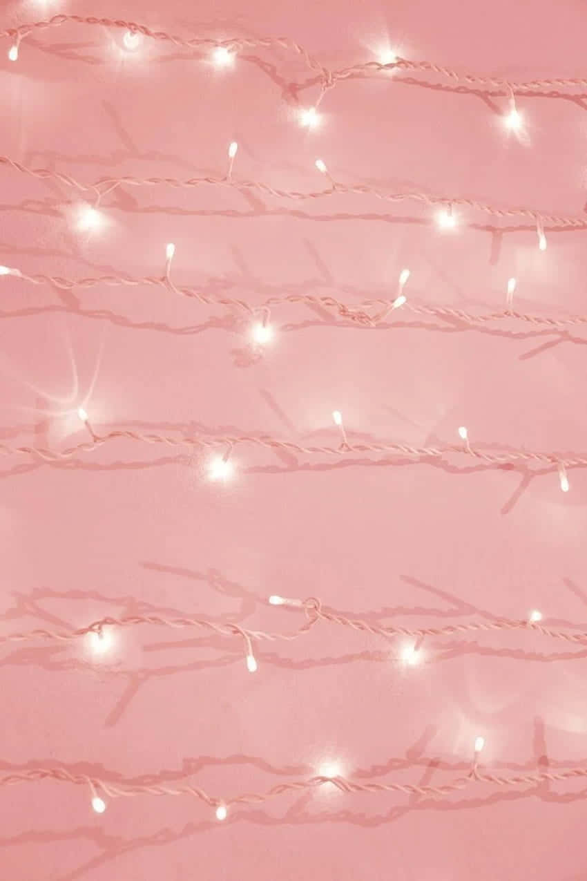 pink fairy lights, white string lights, pastel pink wall, SD Phone Wallpaper