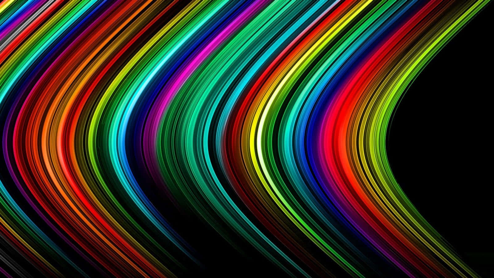 Psychedelic Neon Lights, rainbow-colored streaks, stark black background, HD Desktop Wallpaper