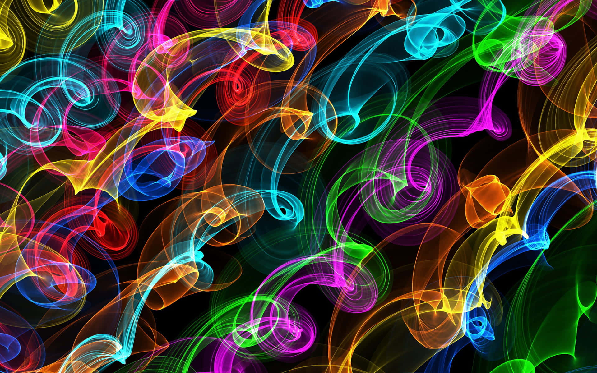 Psychedelic Neon Lights, neon-colored glowing ribbons, black background, Full HD Desktop Wallpaper