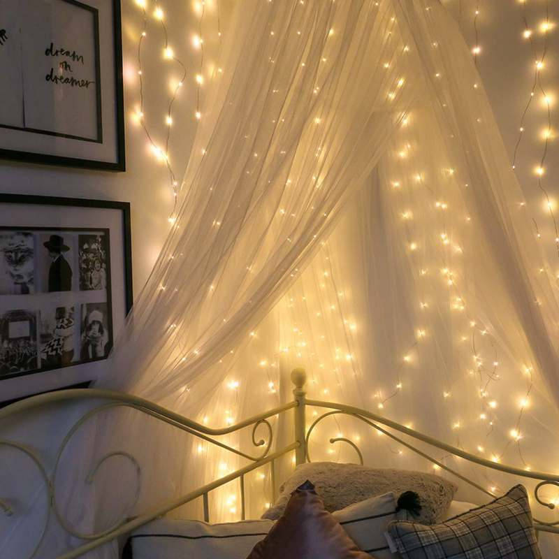fairy lights aesthetic, sheer white canopy, string lights, SD Desktop Wallpaper