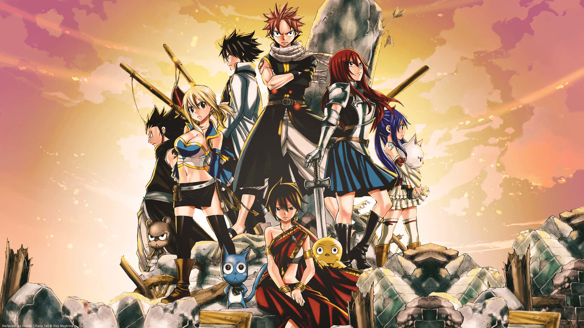 Fairy Tail Aesthetic, anime adventurers, rocky ruins, Full HD Desktop Wallpaper