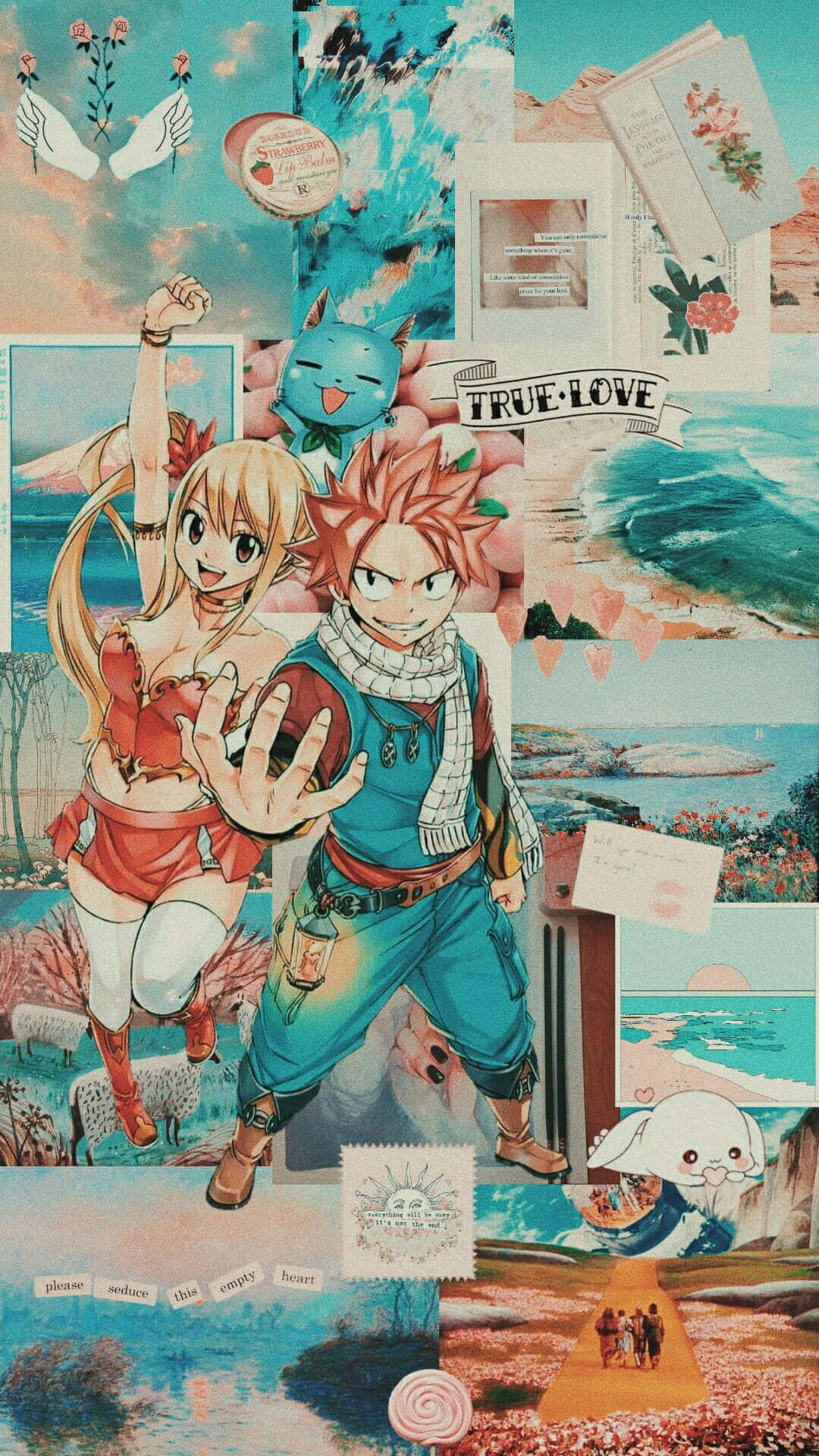 Fairy Tail Aesthetic, teal filter, anime collage, Full HD Phone Wallpaper