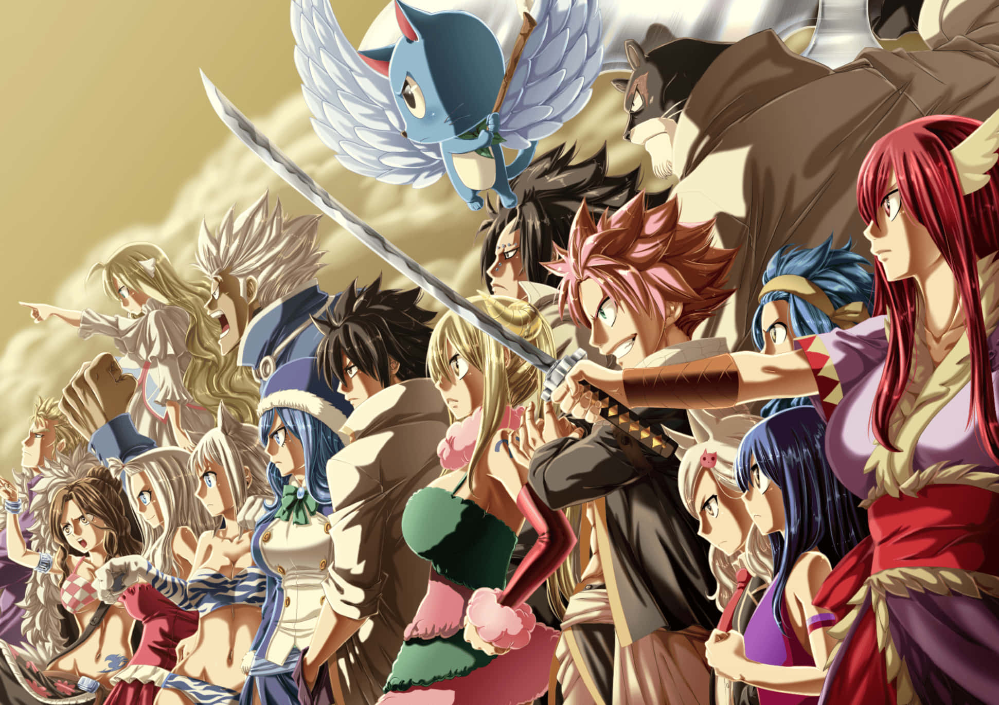 Fairy Tail Aesthetic, anime group of warriors, magical creatures, Full HD Desktop Wallpaper