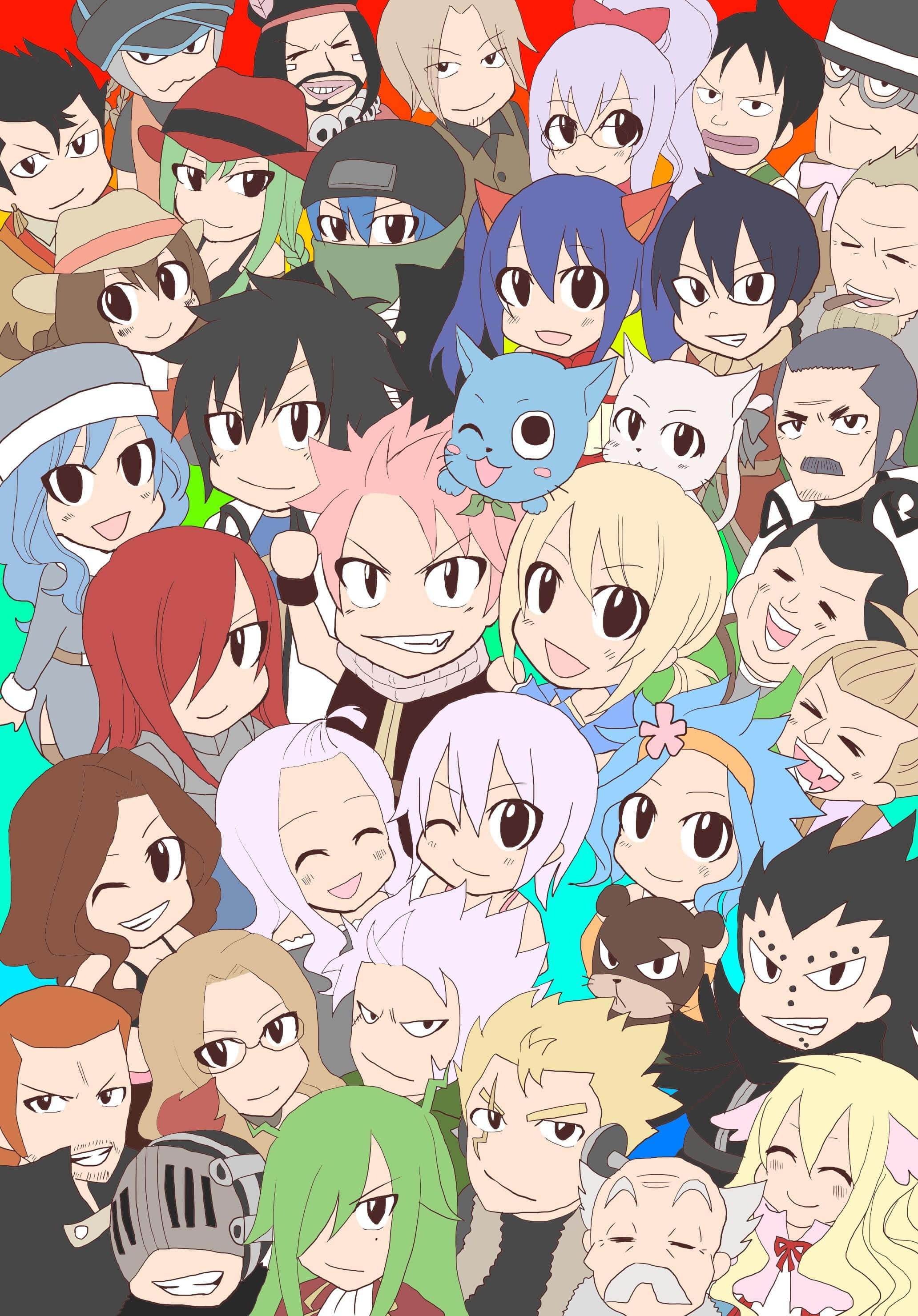 Fairy Tail Aesthetic, chibi vector, anime collage, 2K Phone Wallpaper