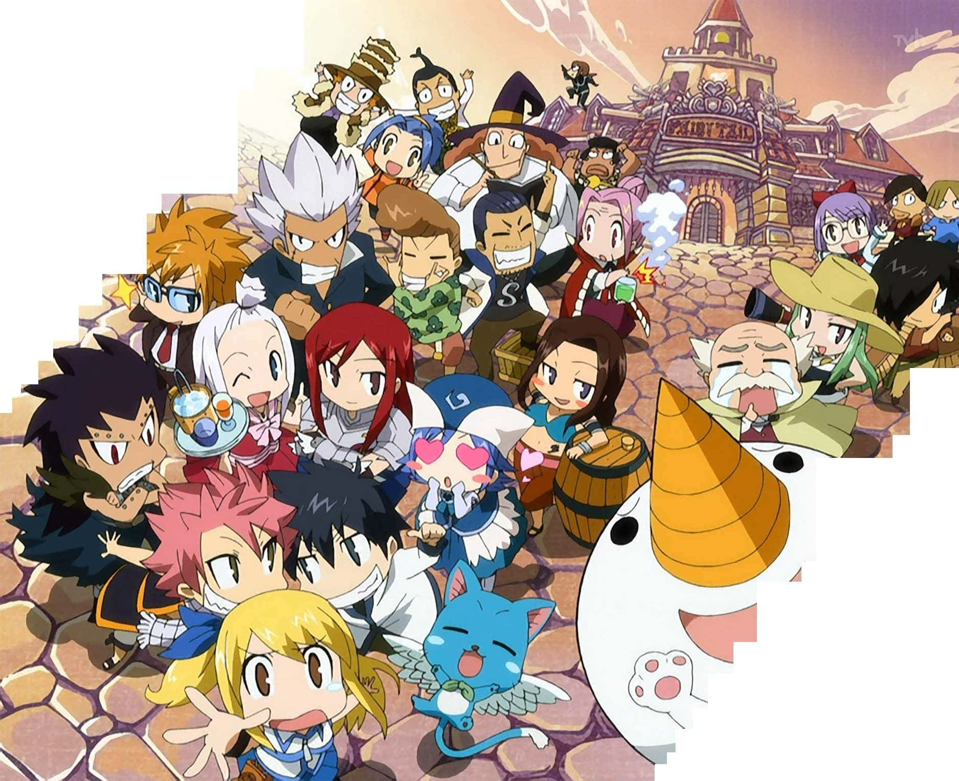 Fairy Tail, chibi characters, fantasy castle, HD Desktop Wallpaper