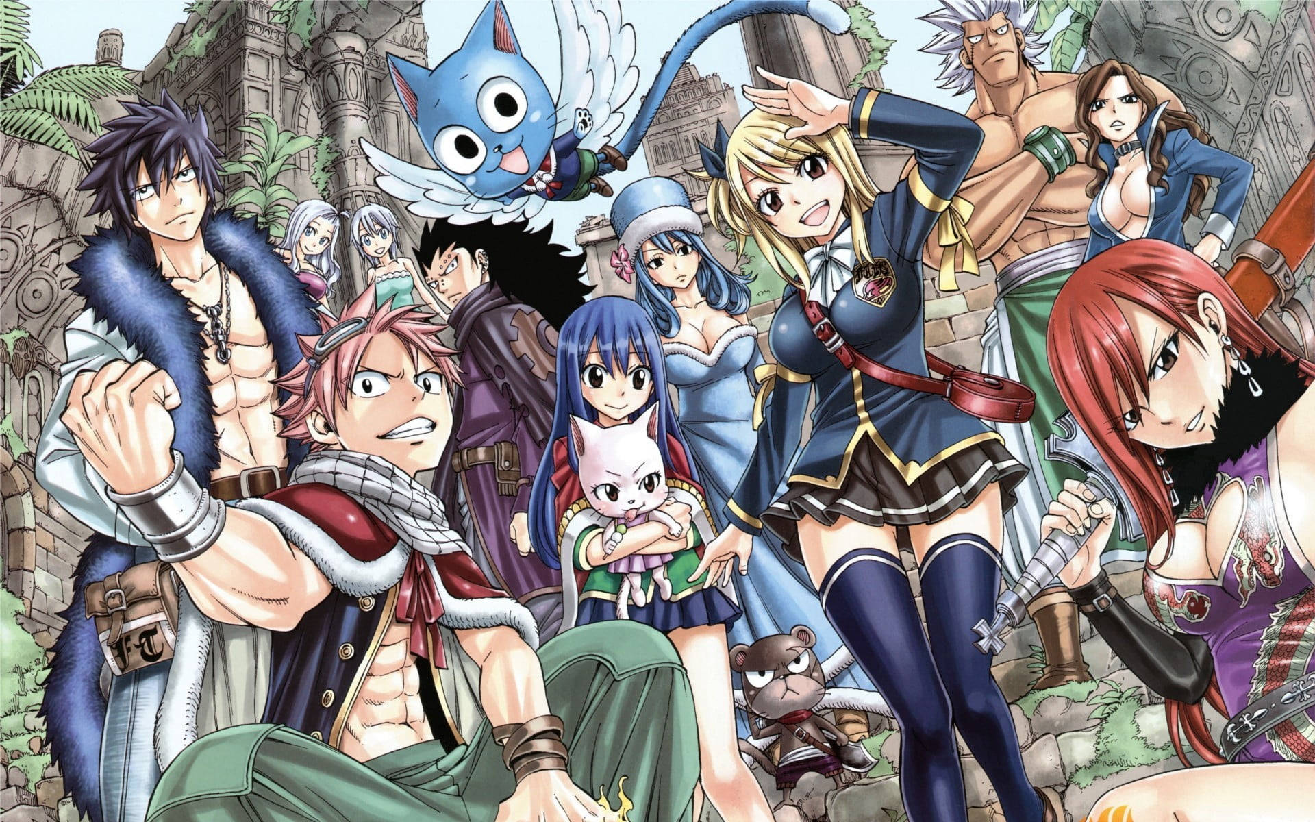 Fairy Tail, epic characters, ancient ruins, Full HD Desktop Wallpaper