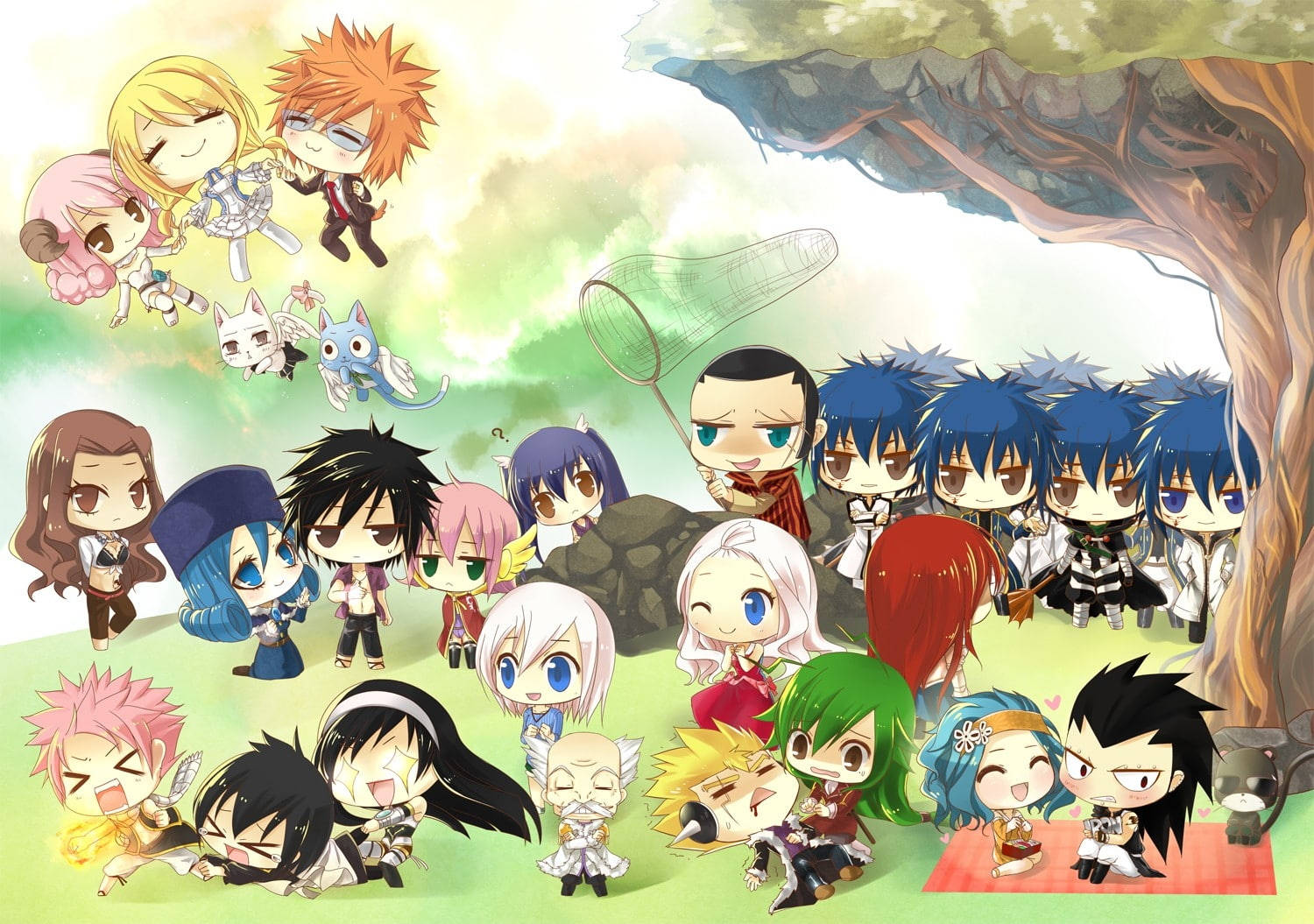Fairy Tail, chibi characters, giant tree, HD Desktop Wallpaper