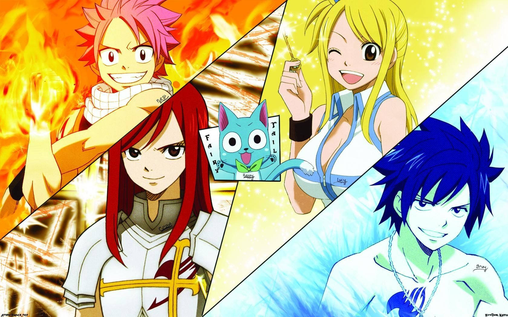 Fairy Tail, main characters, vibrant triangular panels, HD Desktop Wallpaper