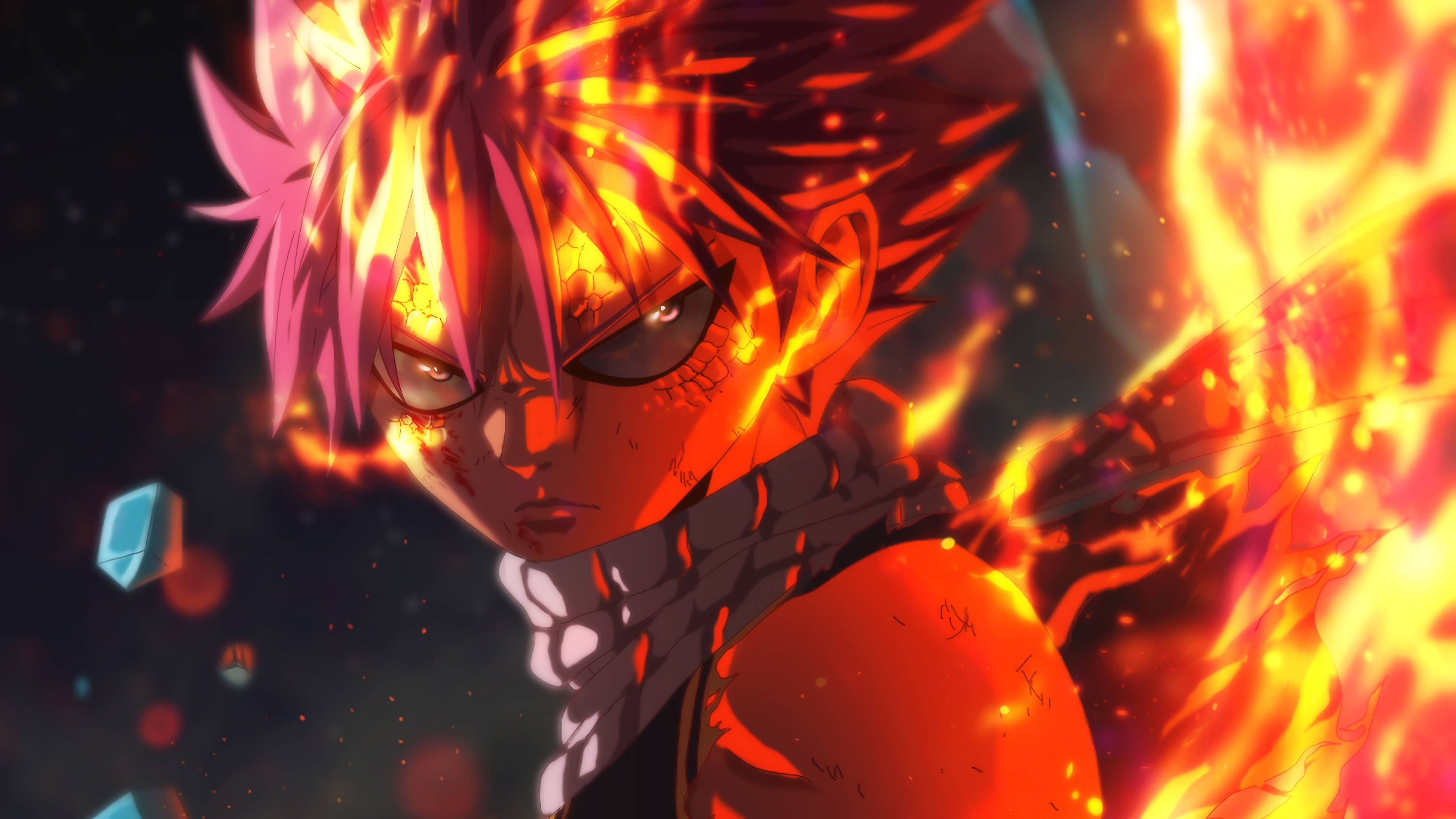 Fairy Tail, pink hair, glowing eyes, 4K Desktop Wallpaper