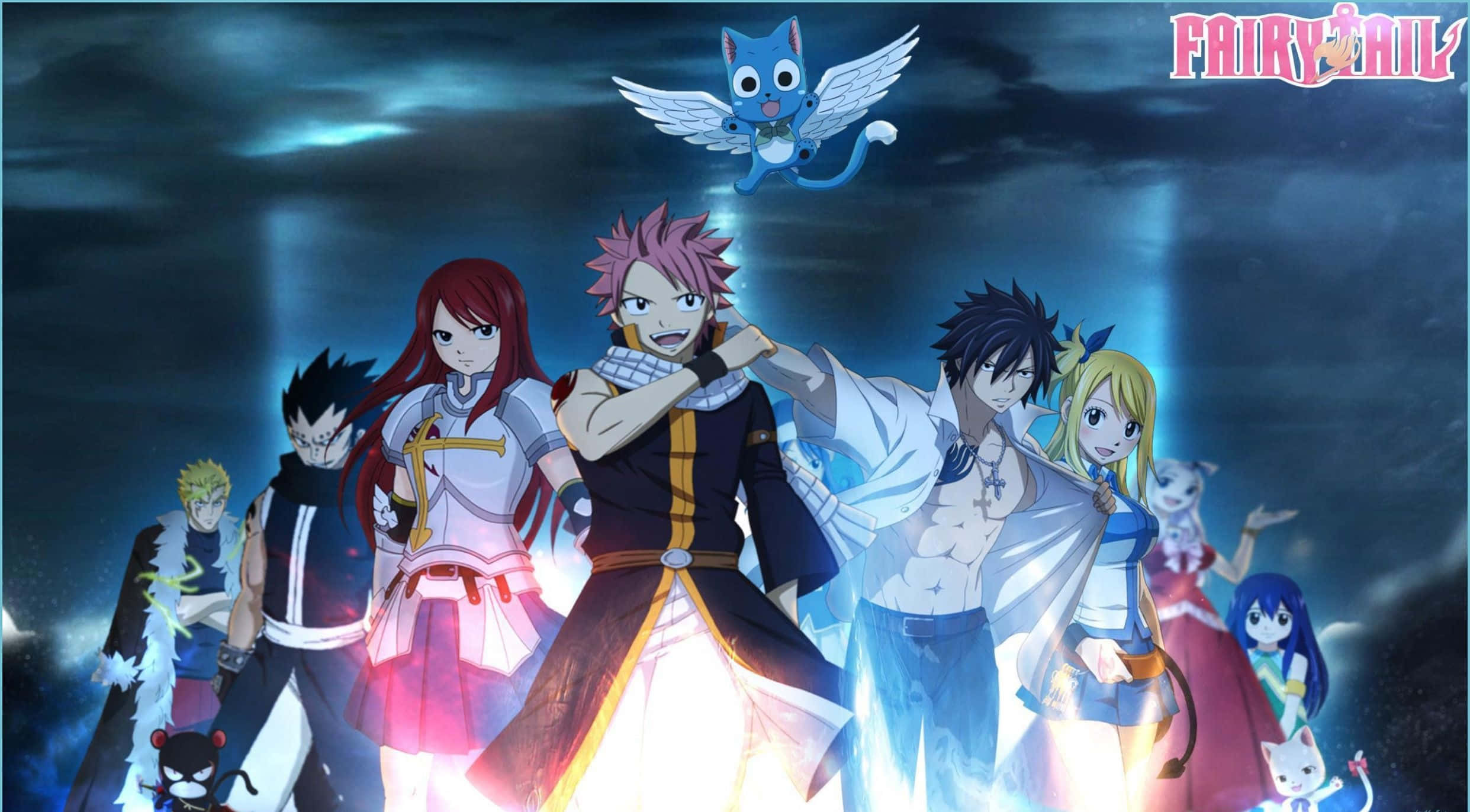 Fairy Tail, anime characters, stormy sky, Full HD Desktop Wallpaper