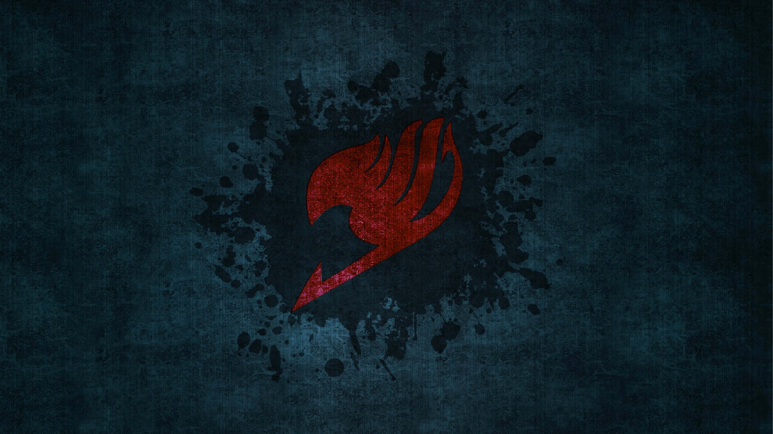Fairy Tail, red flame logo, dark blue grungy background, 2K Desktop Wallpaper