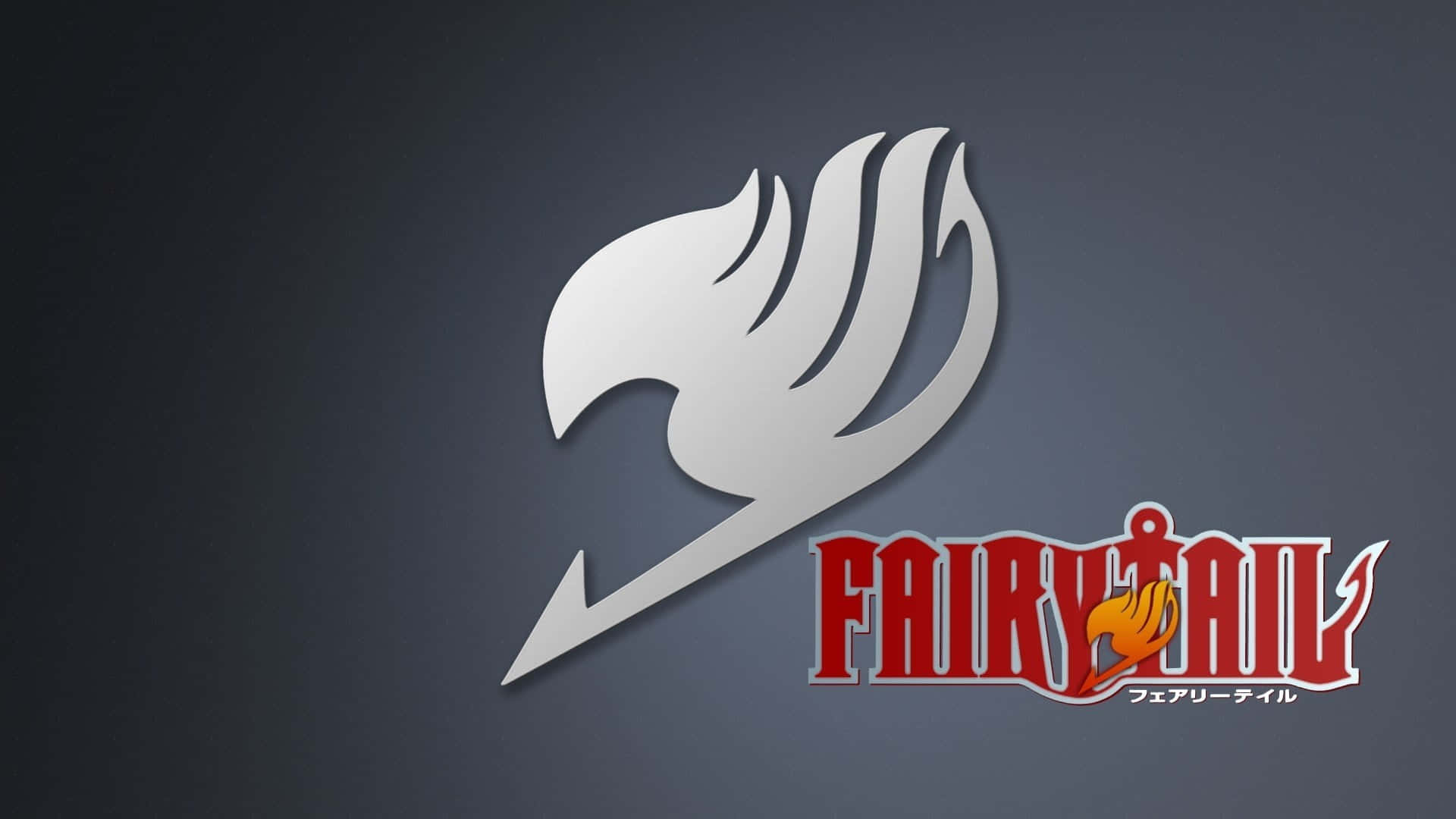 Fairy Tail, silver flame emblem, red stylized text, Full HD Desktop Wallpaper